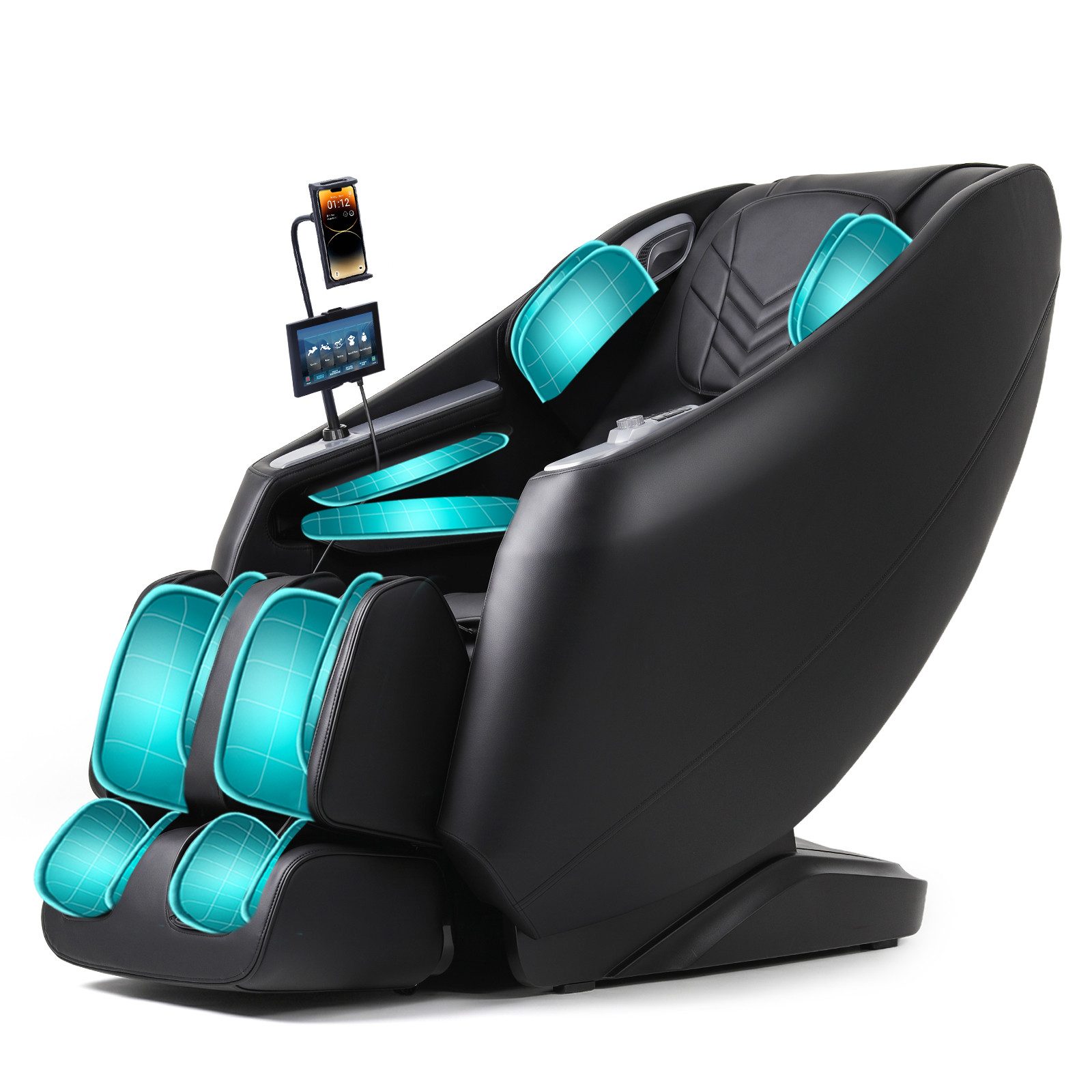 HealthRelife Massagesessel mit Touchscreen, 4D-Massage, 135 cm SL-Schiene, Nullgravitation (1-St), Waden- und Rückenheizung, Shiatsu-Massagesitz, Ganzkörpermassage