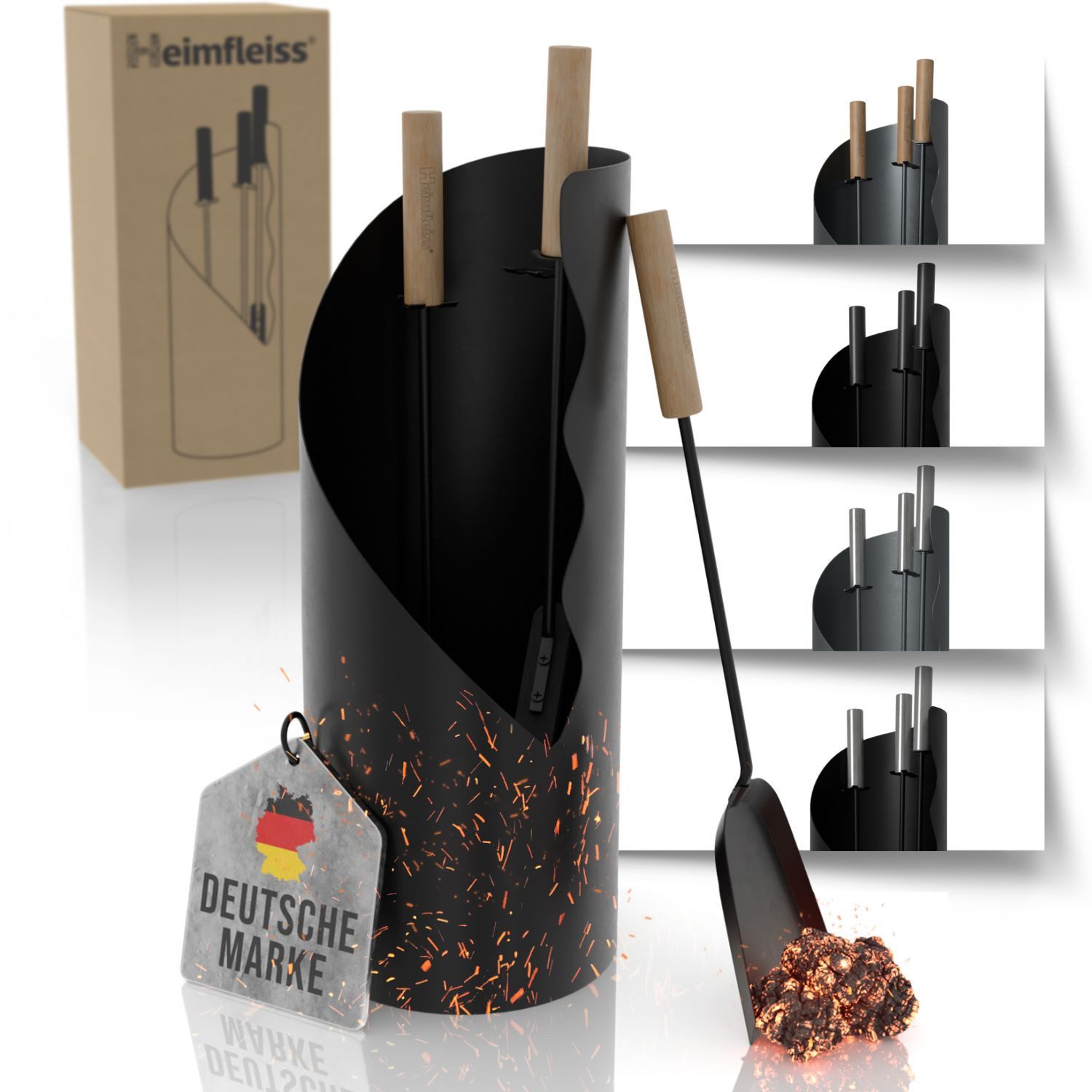 Heimfleiss® Kamingarnitur Modernes Kaminbesteck aus Stahl günstig online kaufen