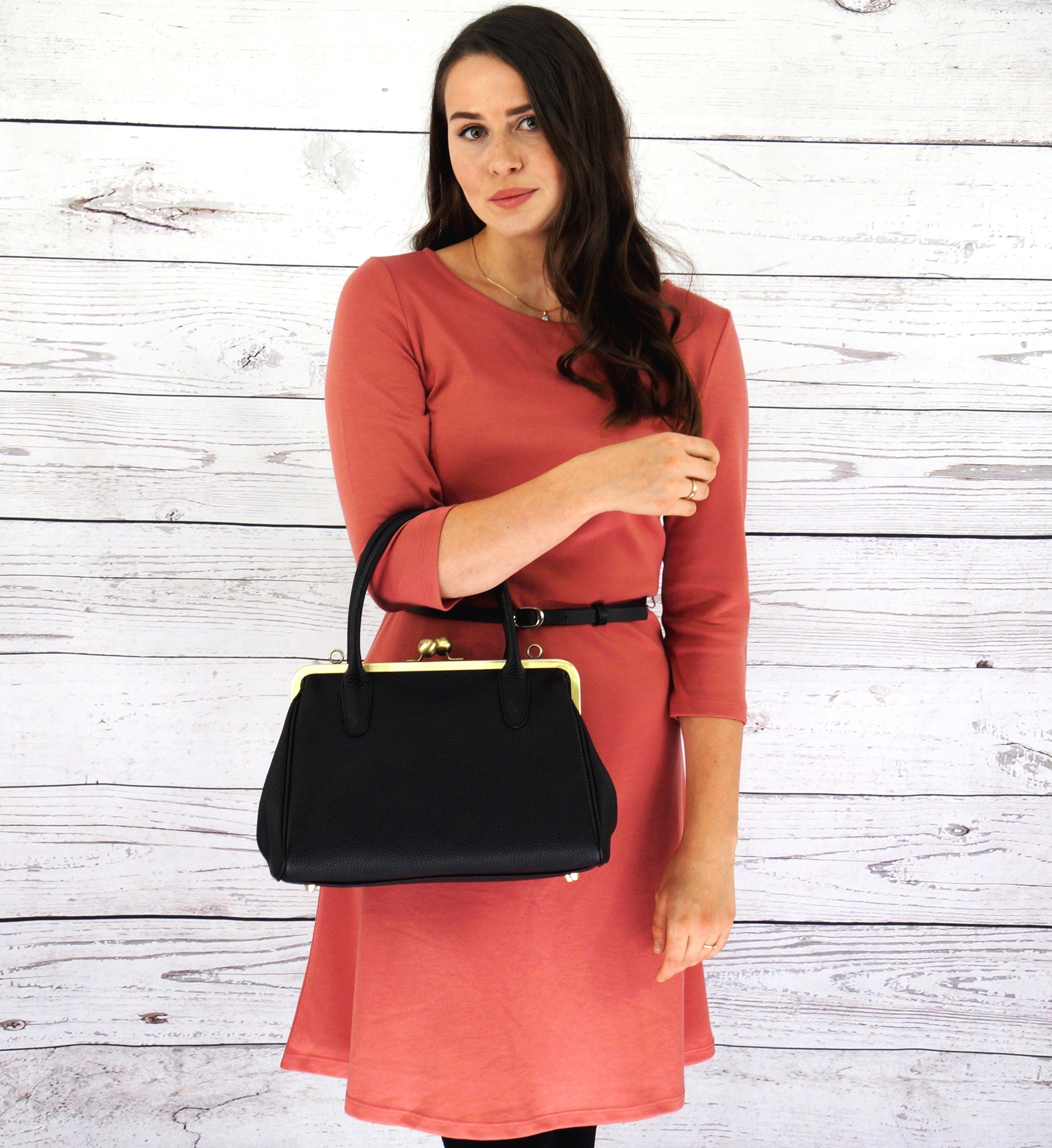 Taschenkinder Handtasche Handtasche "Marie", Damentasche, Schultertasche, Vintage Stil, Retro, Echt Leder, Vintage Stil, Retro Bügeltasche, Clipverschluss