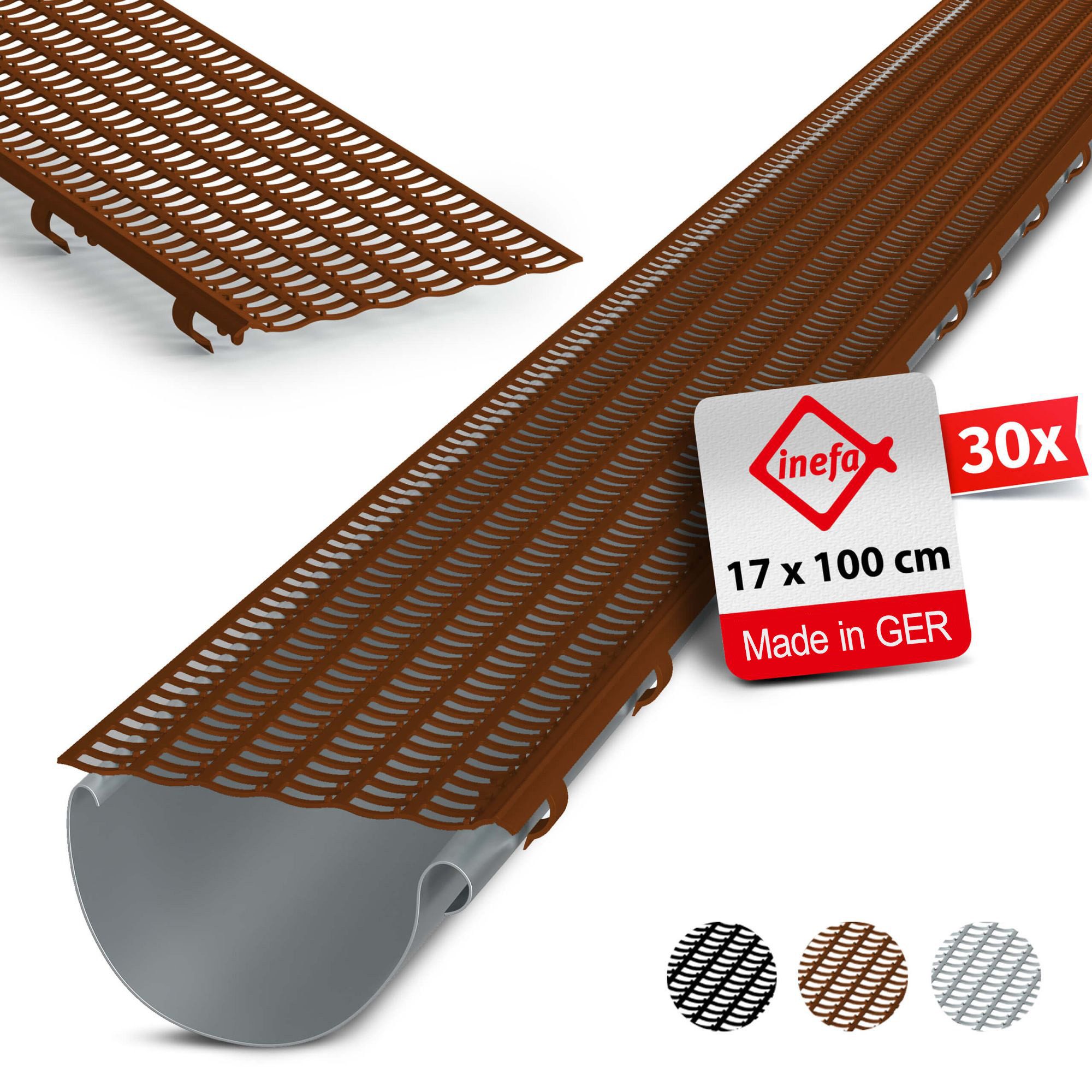 INEFA Dachrinne Laubfangstreifen Dachrinnen Laubschutz NW 100-150 (100-160mm), 100cm. 30 Stk., 30-St., Dachrinnenschutz, Dachrinnenabdeckung Made in Germany