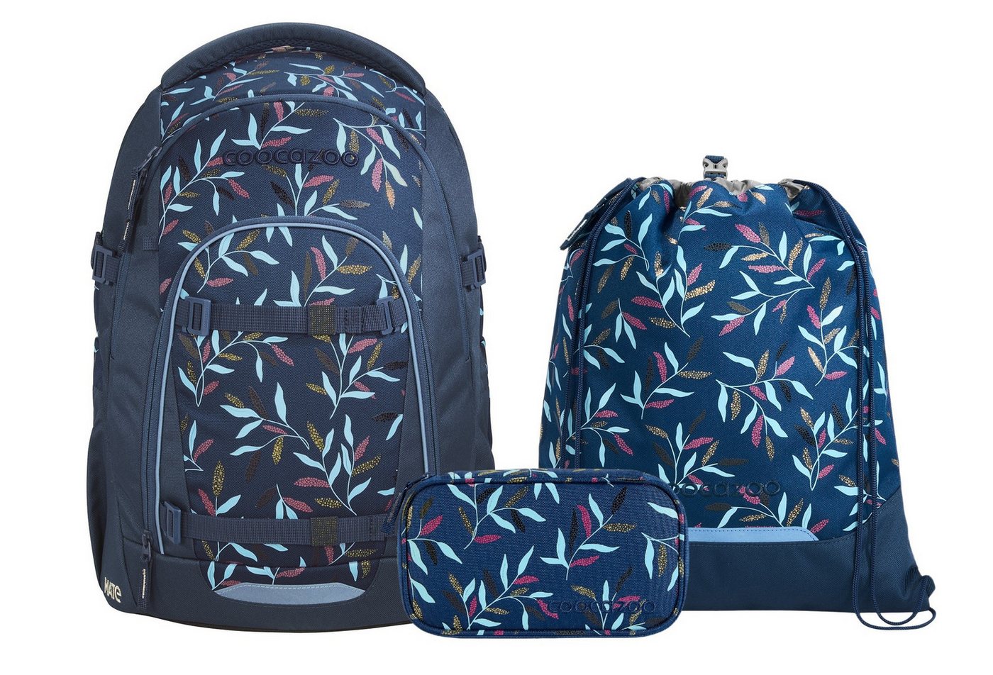 coocazoo Schulranzen Schulrucksack-Set MATE Boho Glam 3-teilig (3-teilig), ergonomisch, Körpergröße: 135 - 180 cm, Easy-Grow-System