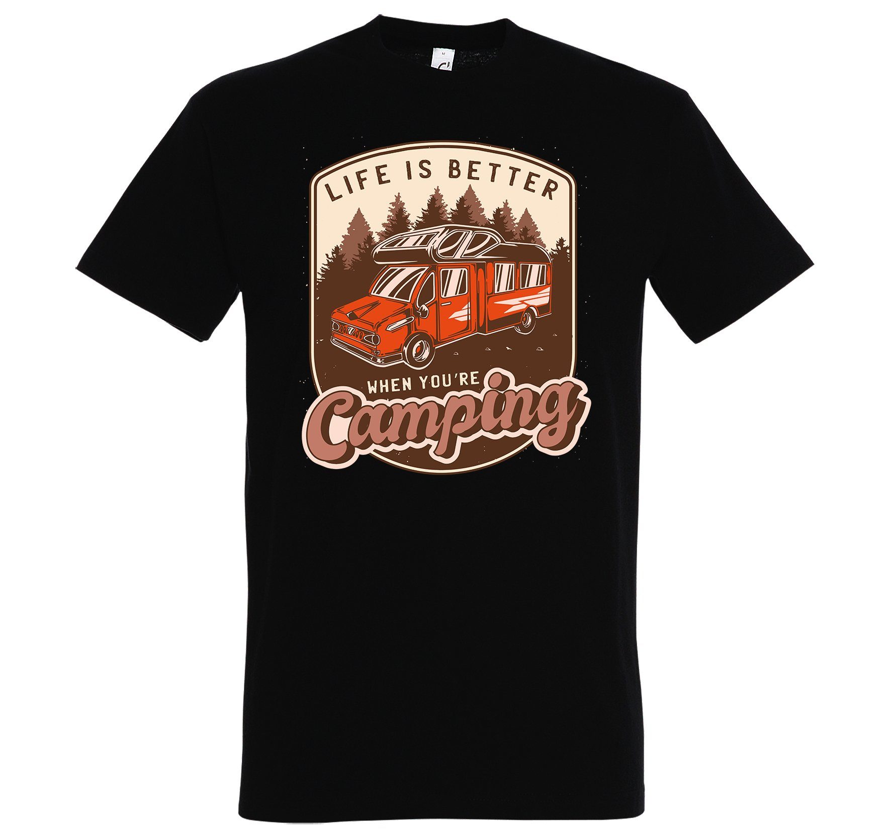 Youth Camping Life Designz You´re Frontprint lustigem mit Shirt Schwarz Herren When Is T-Shirt Better