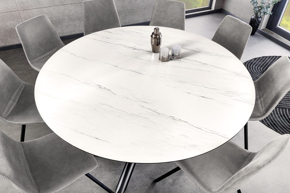 riess-ambiente Esstisch SPIN 150cm weiß/schwarz - Keramik, Metall, mit abnehmbarer Drehplatte (Einzelartikel, 1-St), runde Platte im Marmor-Look mit 360° Lazy Susan - ideal für 6 Personen