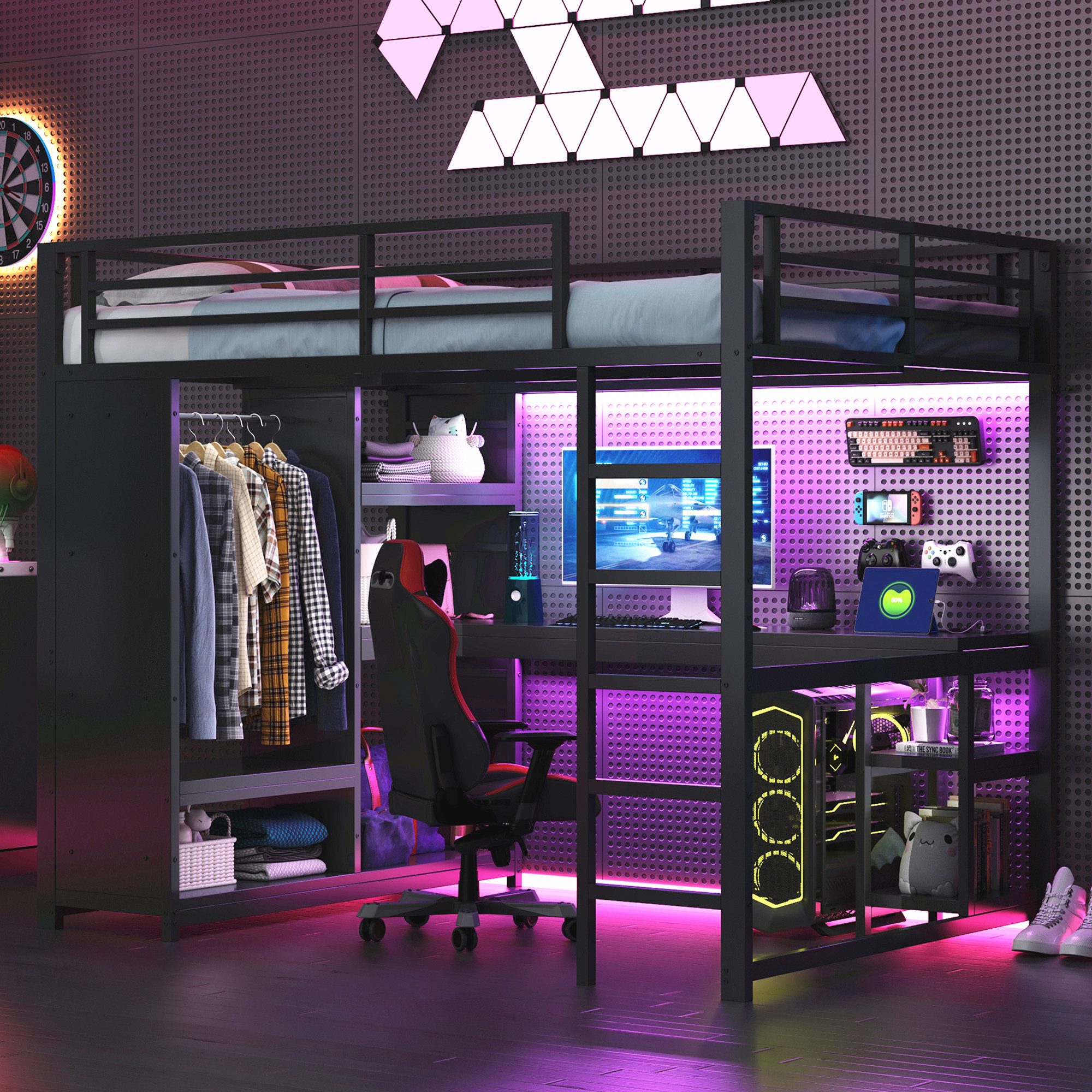 Ulife Hochbett Kinderbett Jugendbett Metall-Gaming-Hochbett mit günstig online kaufen