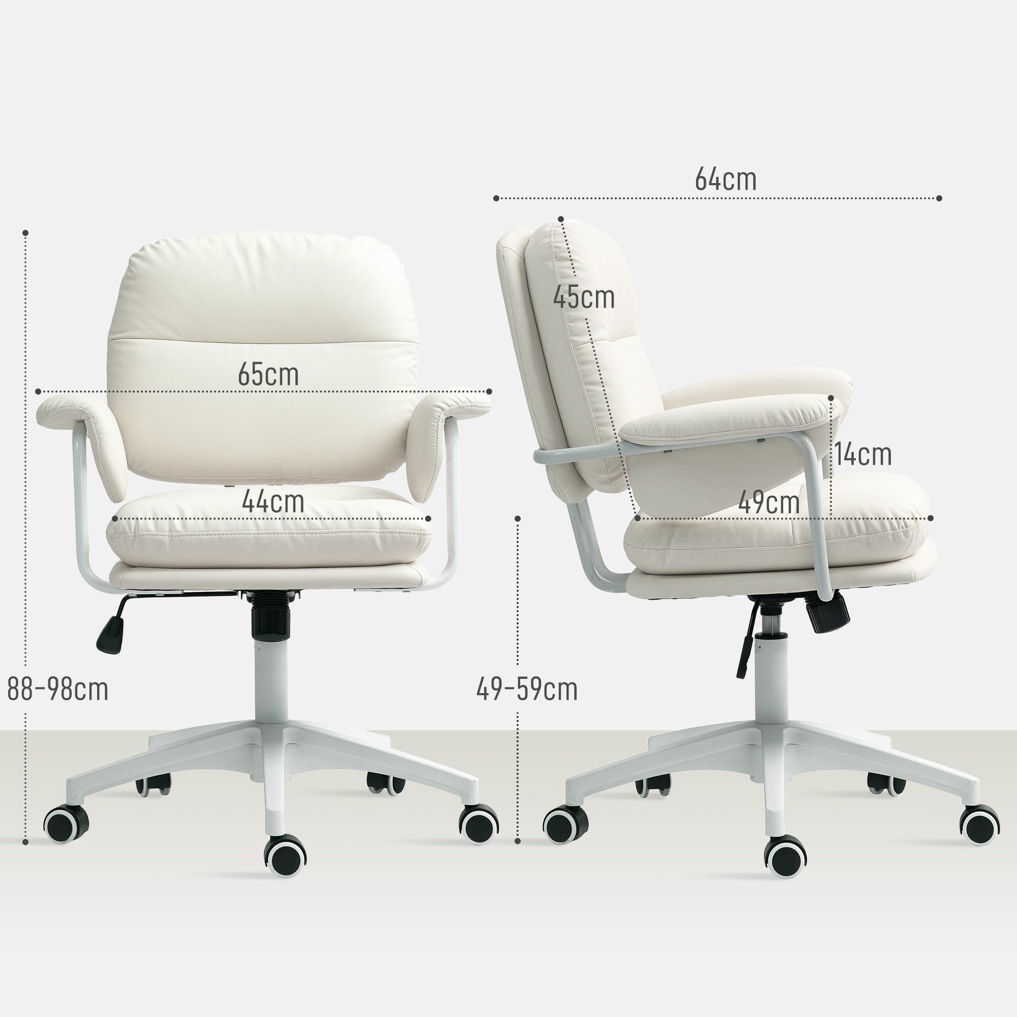 HOMCOM Schreibtischstuhl mit Kippfunktion, gepolstert, höhenverstellbar, mit Fußstütze (Bürostuhl, 1 St), bis 120 kg belastbar, für Büro, Arbeitszimmer, Weiß