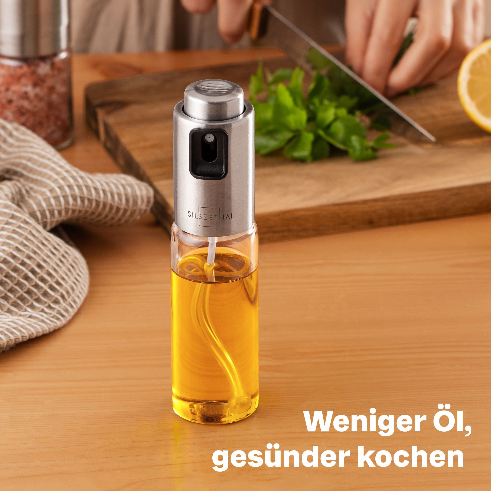 SILBERTHAL Ölspender 2 in 1 Essig- & Ölsprüher, 120ml, Ölflasche aus Glas mit Sprühfunktion, (1-tlg), Salatsaucen Behälter mit integrierter Skala, perfekt zum M – Bild 2 von 5