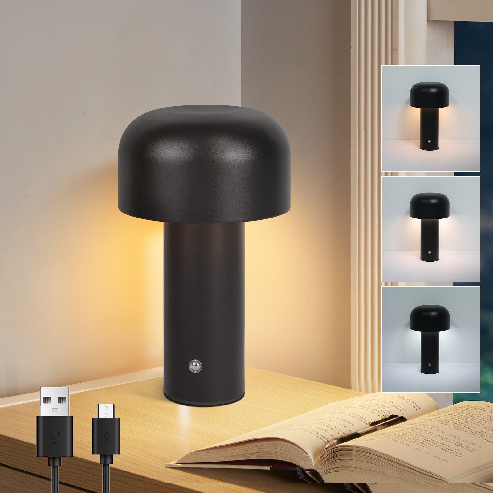 ZMH LED Tischleuchte Kabellos - 2W Tischlampe Akku Dimmbar Modern Metall fü günstig online kaufen