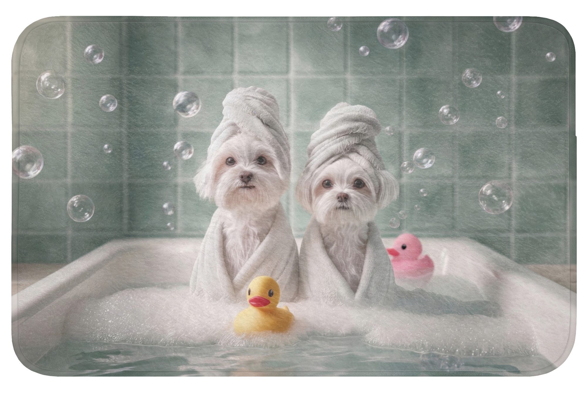 OnlyWow Badematte Hunde - Badeentchen - Handtücher, Höhe 10 mm, Polyester, Rechteckig, Badezimmerteppich, Badteppich, Rutschfest, Duschvorleger, Duschmatte