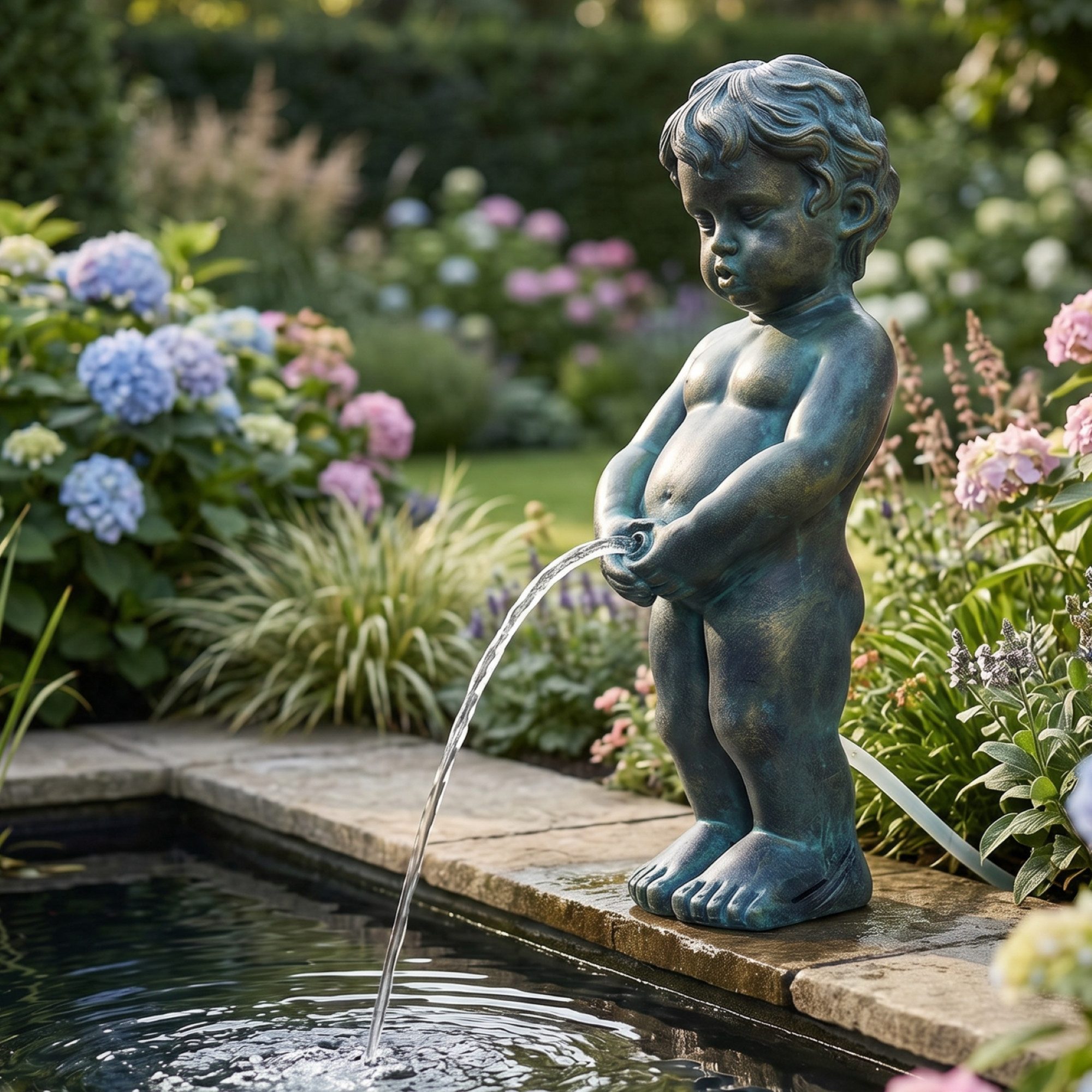 Arnusa Wasserspeier Solar Wasserspiel Junge klassisch Gartendeko 31 cm, Teichdekoration Teichfigur Springbrunnen ohne Strom