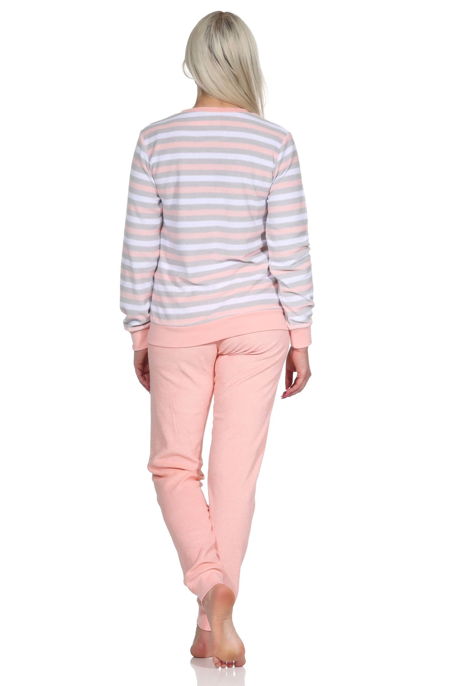 Normann Pyjama Damen Frottee Schlafanzug Pyjama in Ringel-Optik + Eiskristall-Motiv – Bild 4 von 5