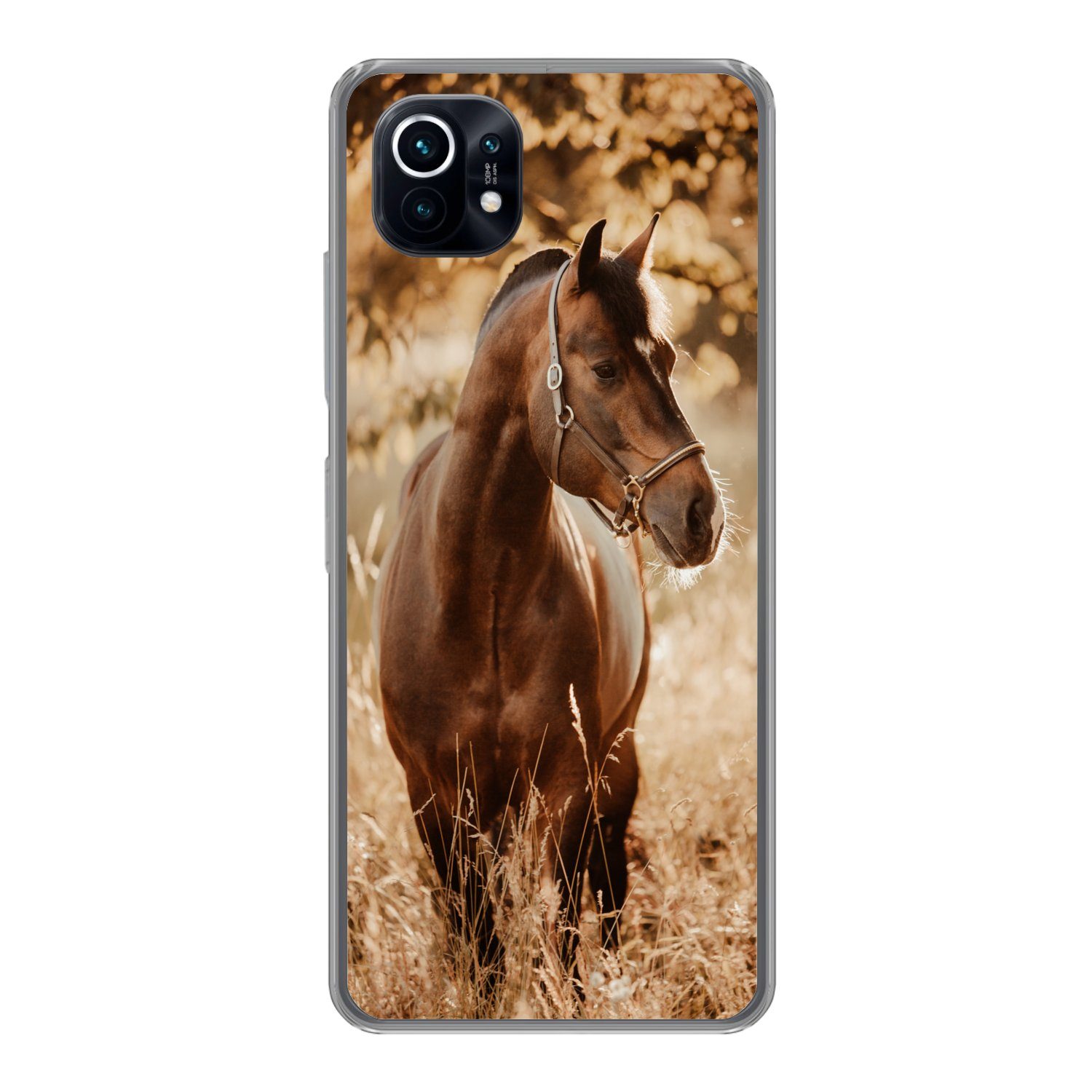MuchoWow Handyhülle für Xiaomi Mi 11 Pferd - Sonne - Porträt - Natur - Braun, Phone Case, Silikon, Schutzhülle Dünn