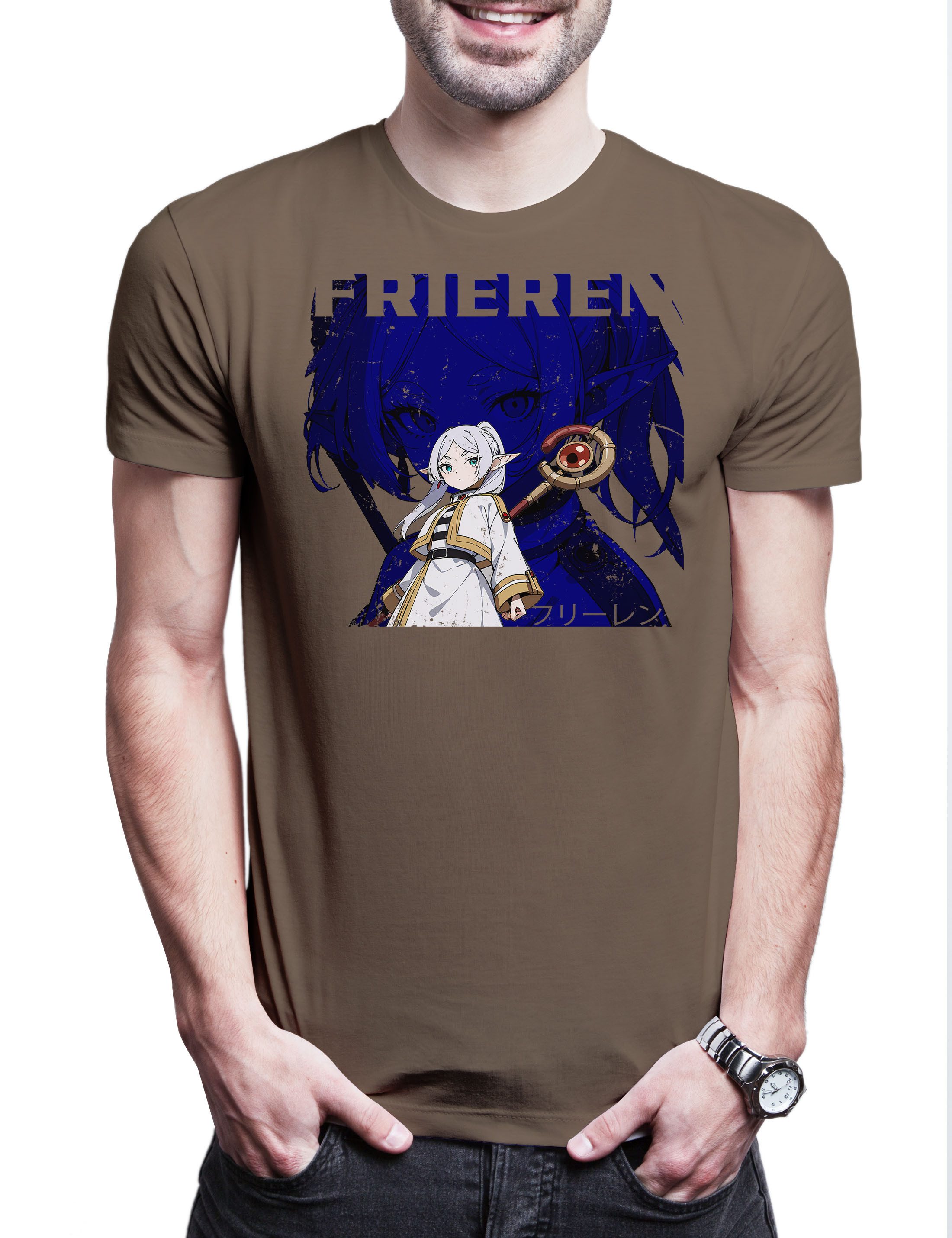 Print-Shirt Sousou Elf Herren T-Shirt Anime Heiter Himmel Frieren Mage Eisen Fern