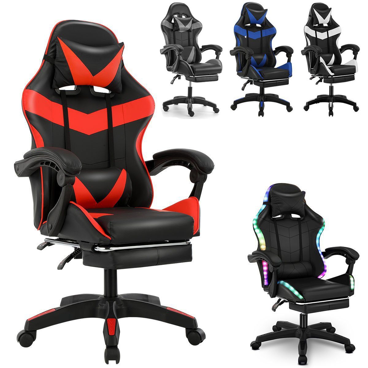 oyajia Gaming Chair Gaming Stuhl Bürostuhl Ergonomisch mit Kopfkisse, Massage Lendenkissen, Verstellbare Rückenlehne mit Fußstütze,Gaming Stuhl 130kg Belastbarket