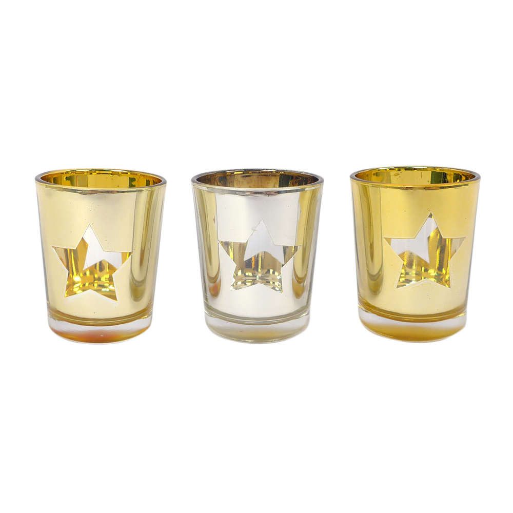 Gasper Windlicht GLAS-TEELICHT Set "STAR" BIG. 3 Stück STERN ca 8,3 cm. günstig online kaufen