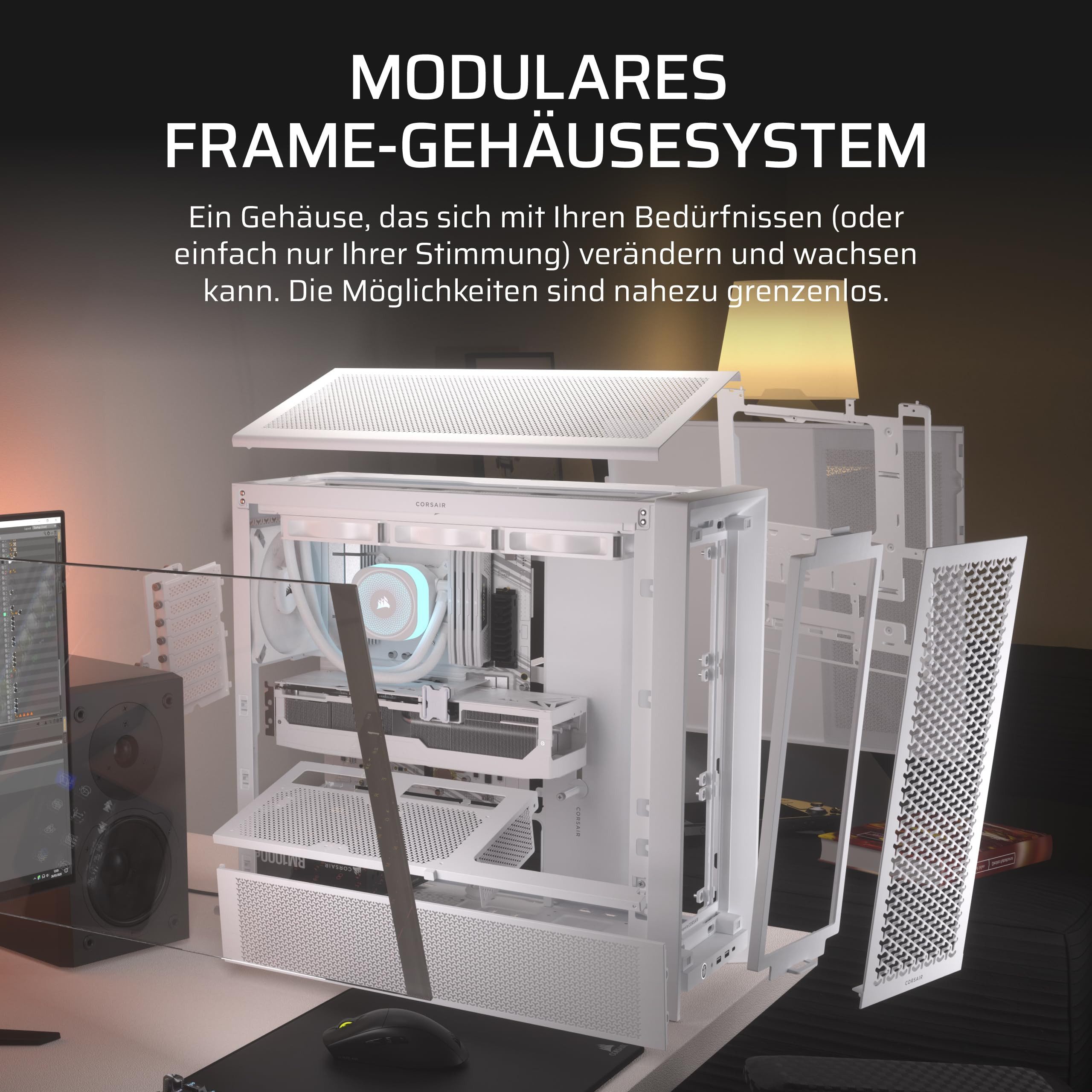 Corsair Computer-Kühler FRAME 4000D Schwarz, Tempered Glass, Modular Design, InfiniRail, Dual 360 mm Halterungen