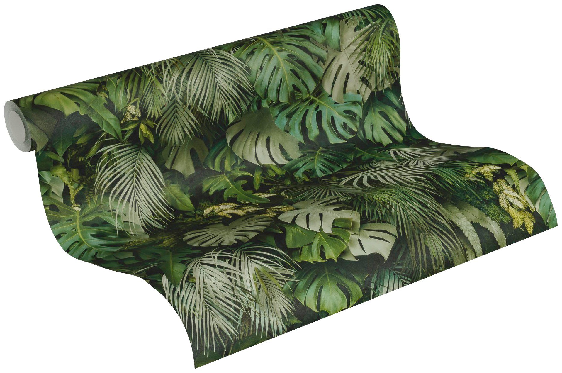 A.S. Création Vliestapete Greenery mit Palmenprint in Dschungel Optik, glatt, Wald, botanisch, floral, Palmentapete Tapete Dschungel Tapeten Wohnzimmer Schlafzimmer Küche