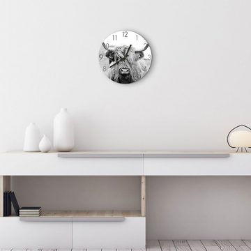DEQORI Wanduhr 'Zotteliges Hochlandrind' (Glas Glasuhr modern Wand Uhr Design Küchenuhr)