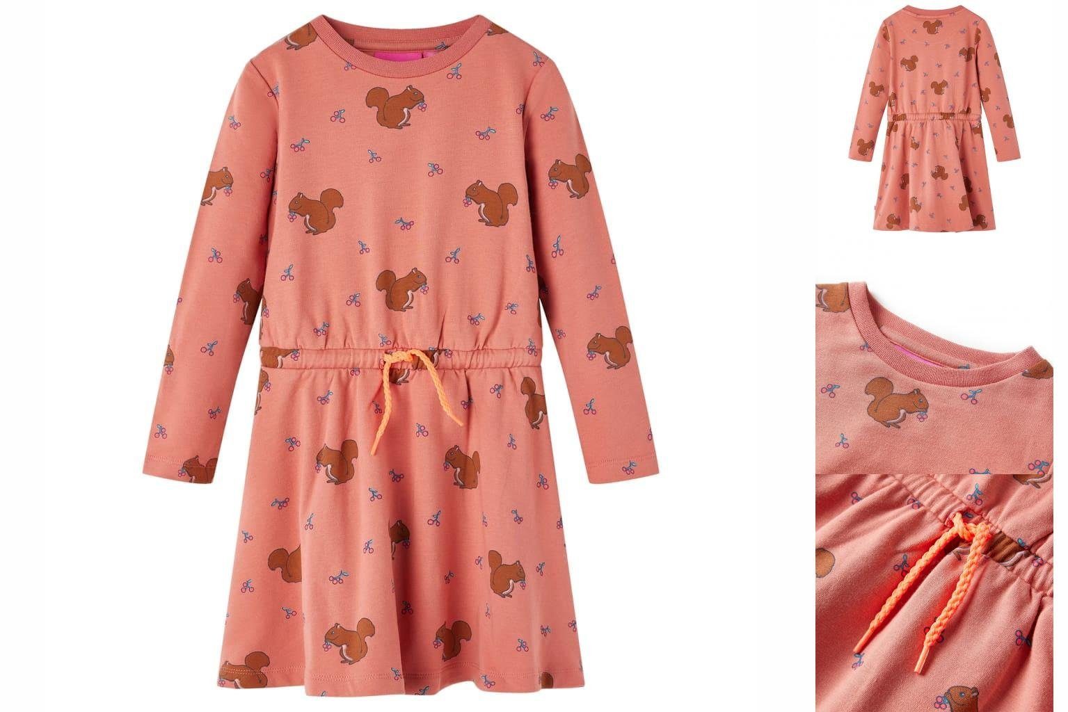 vidaXL A-Linien-Kleid Kinderkleid Eichhörnchen-Muster Altrosa 140