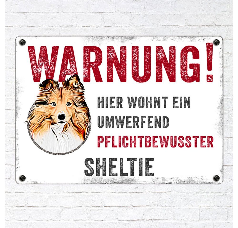 Thumbnail - Cadouri Warnschild Hundewarnschild SHELTIE - Hinweisschild mit Hunderasse, (1 St., Metallschild mit vier vorgebohrten Lö...