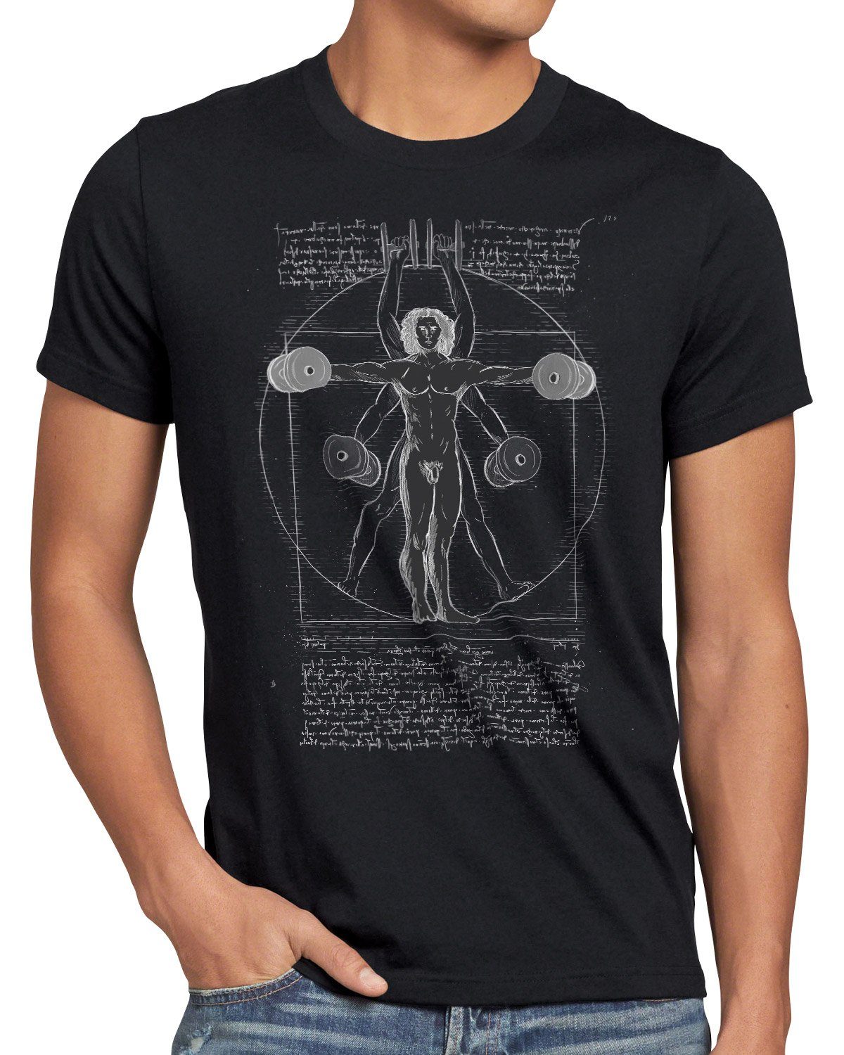 style3 Print-Shirt Herren T-Shirt Vitruvianischer Mensch mit Kurzhantel butterfly rudern training schwarz