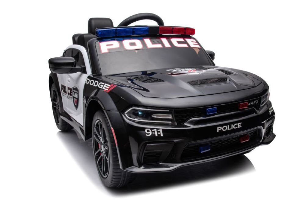 ES-Toys Elektro-Kinderauto Kinderauto Dodge Polizei, Belastbarkeit 30 kg, Sirene, Polizei-Lichter, Fernbedienung