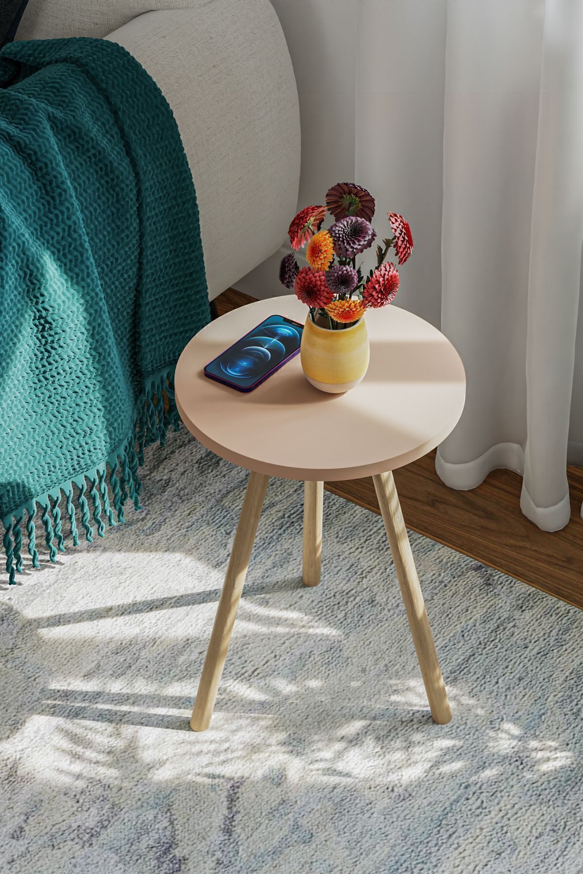 en.casa Beistelltisch (1-St), Holzbeine, melaminbeschichtet, Farbe: cappuccino