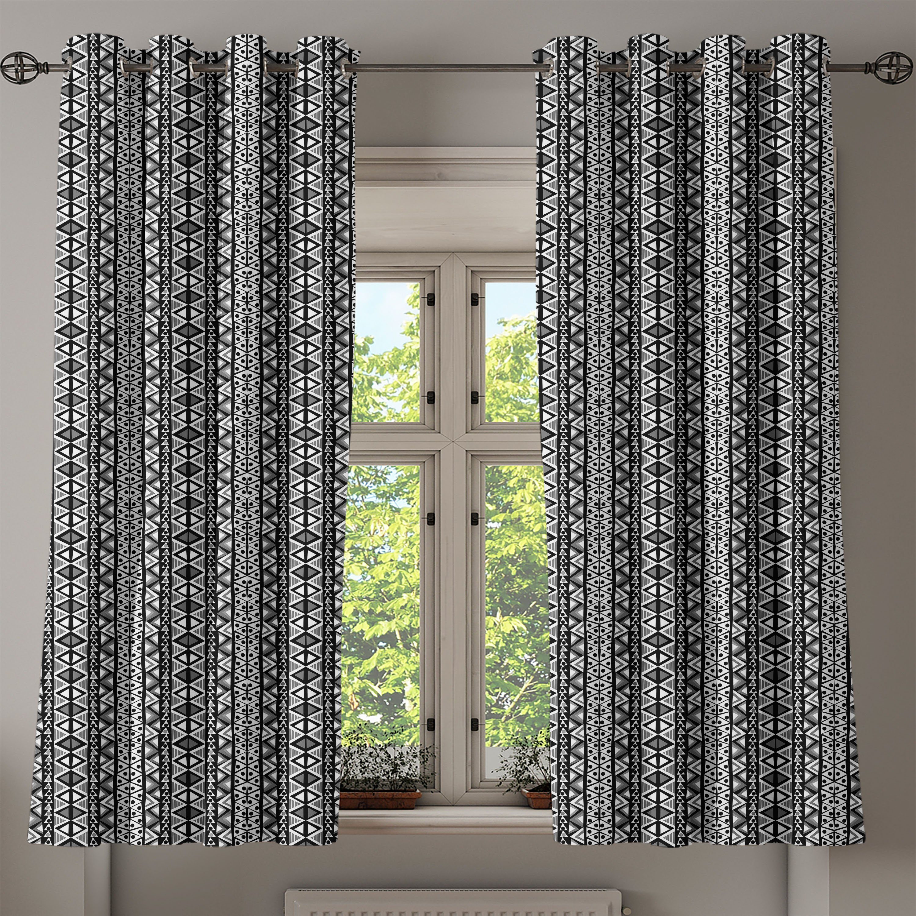 Gardine Dekorative 2-Panel-Fenstervorhänge Abakuhaus, Aztec Retro Schlafzimmer Stil für Boho Wohnzimmer