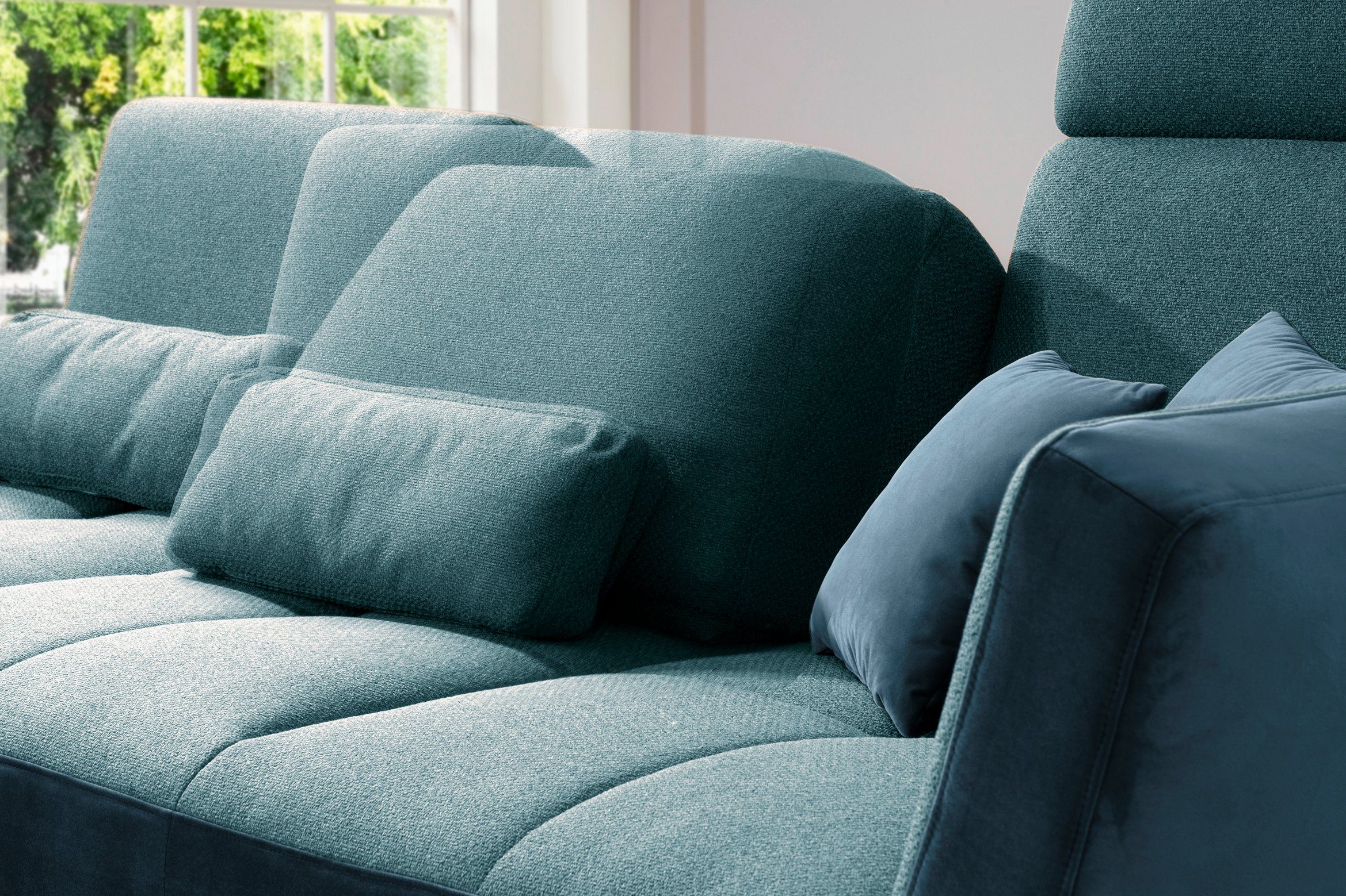 und blau158/navy79 by 4300, Sitztiefenverstellung Ecksofa inklusive Nierenkissen Musterring SO set one