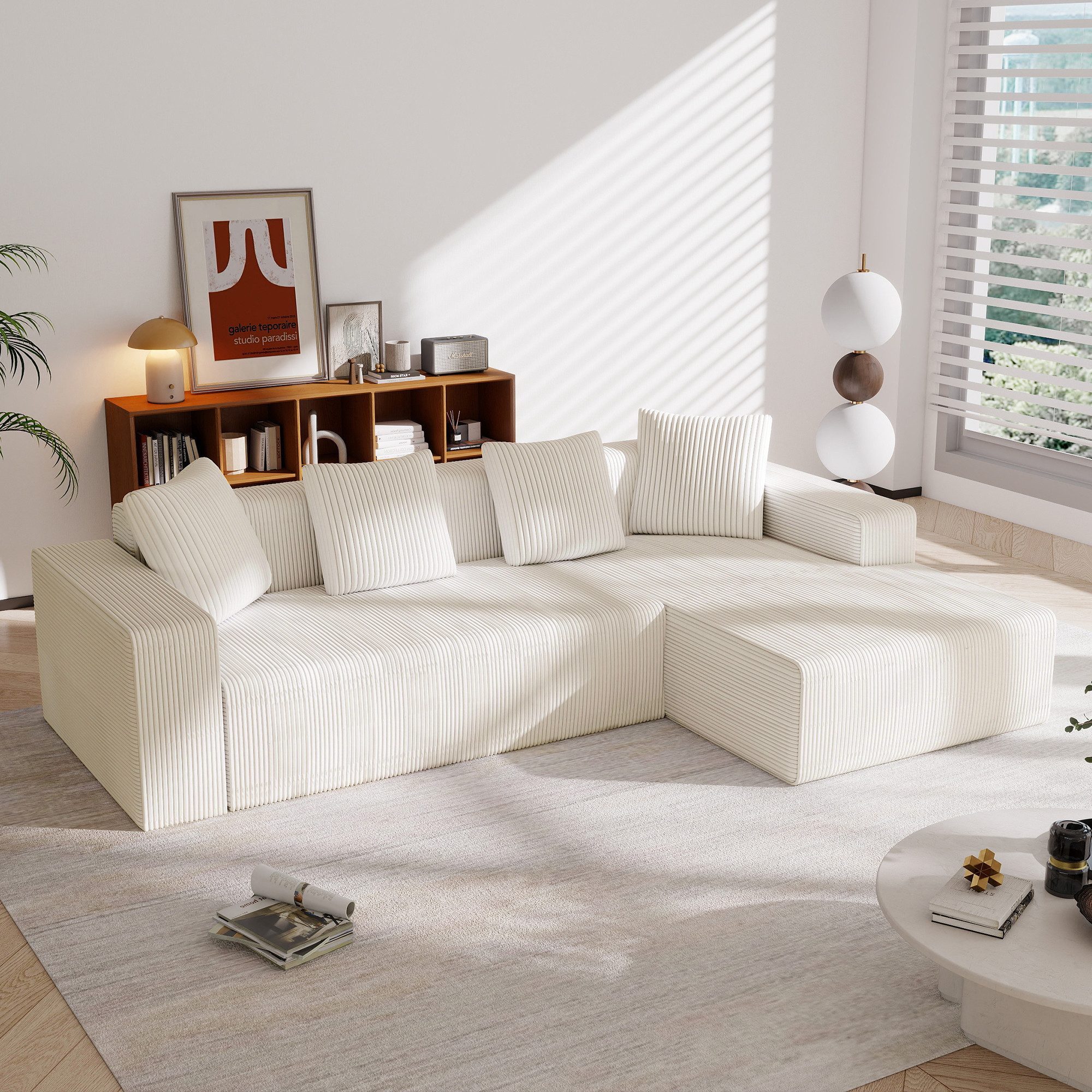 Odikalo Ecksofa Sofa L Form, Vollkomprimiertes knochenloses Sofa, Cord, Cloud-Kombinationssofa mit L-Liegestühlen, modernes modulares Sofa mit tiefen Sitzplätzen, gepolstertes Sofa für Wohnzimmer und Schlafzimmer