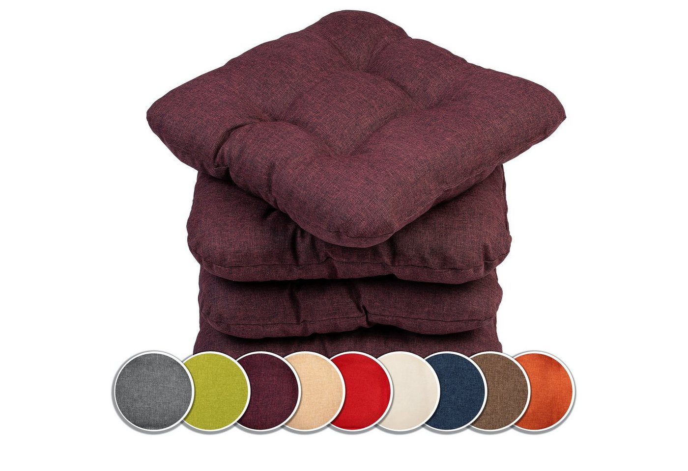 sunnypillow Stuhlkissen 4er Set Stuhlkissen 45x45 cm Bequeme 8cm, Polsterauflage Auflage für Stühle / Bänke