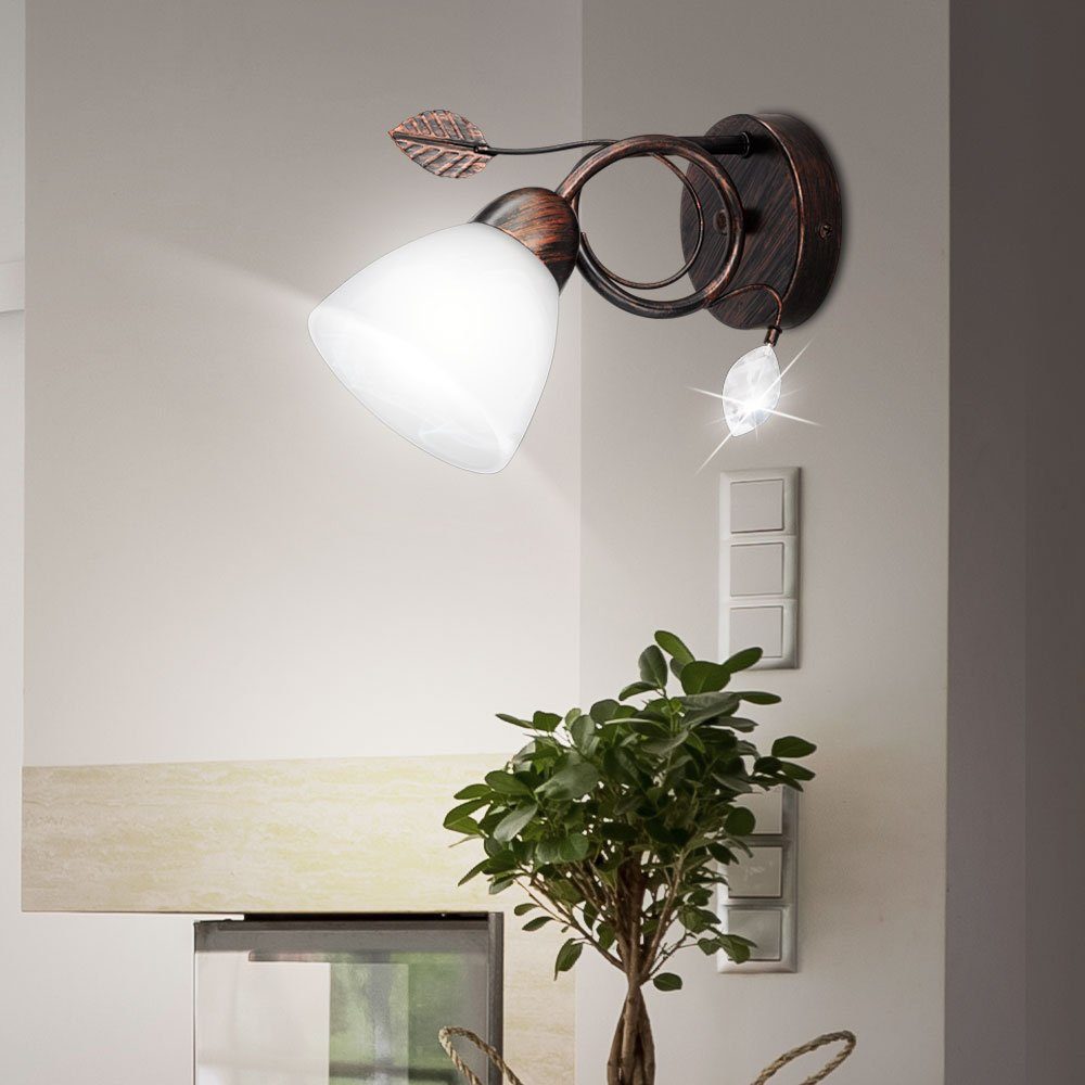 etc-shop LED Wandleuchte, Leuchtmittel inklusive, Warmweiß, Wand Strahler Wohn Zimmer Alabaster Glas Lese Lampe Blätter
