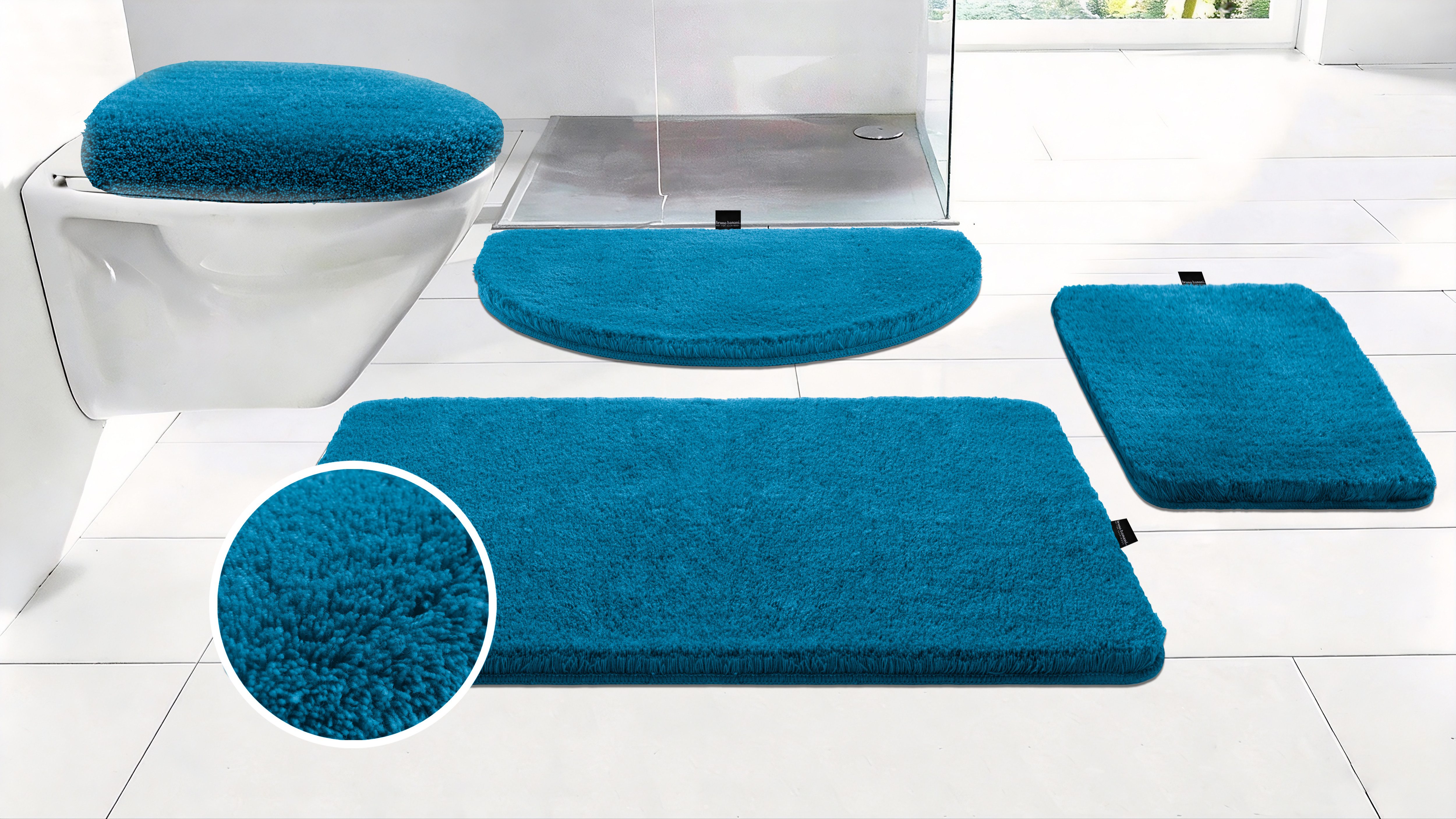 Bruno Banani Badematte Lana Premium, Badvorleger, Badezimmer Teppich, Höhe 30 mm, rutschhemmend beschichtet, schnell trocknend, strapazierfähig, fußbodenheizungsgeeignet, Polyacryl, rechteckig, 3-tlg. Hänge-WC Set, Badteppich, Badematten, unifarben, rechteckig, 3-tlg. Set & halbrund
