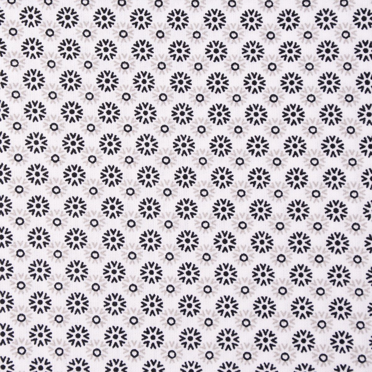 SCHÖNER LEBEN. Stoff Baumwollstoff Popeline Minimals Blümchen Kreis-Ornamente weiß schwarz, allergikergeeignet