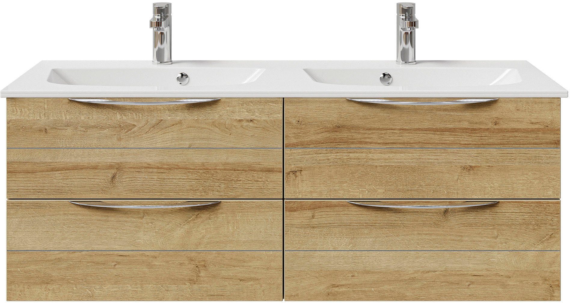 Thumbnail - Saphir Waschtisch Serie 6025 Mineralmarmor-Waschtisch mit Unterschrank, 132 cm breit (2-St), Doppel-Waschplatz mit 4 Sch...