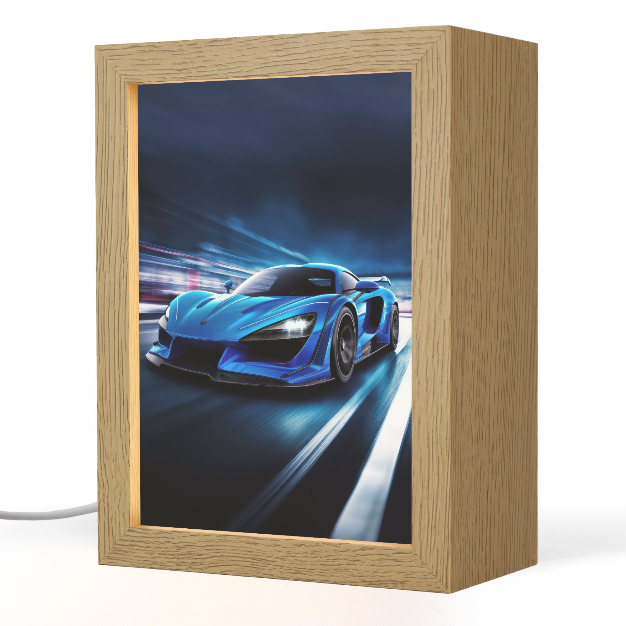 OnlyWow Nachttischlampe Lightbox Auto - Blau - Jungen - Kind, Dimmbar, Farbwechsel, LED, Warmweiß, Kaltweiß, Neutralweiß Einstellbar, Kinderzimmer, Babyzimmer, Dimmbar, mit Kabel, Nachtlampe, LED