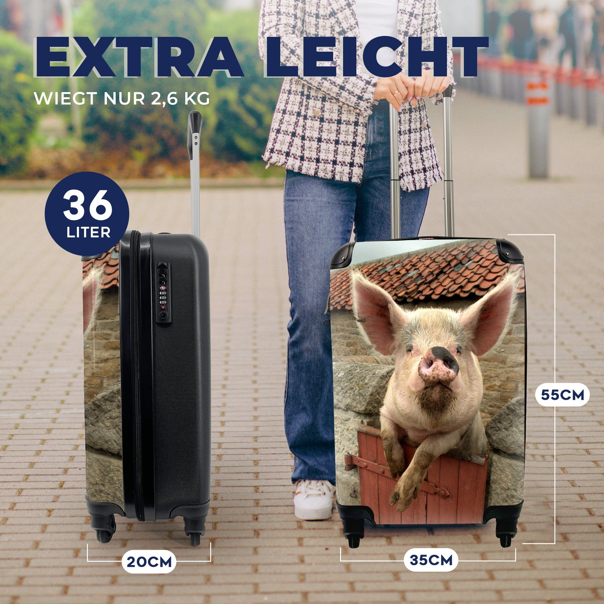 Rosa rollen, 4 Reisetasche Handgepäck für Trolley, mit Handgepäckkoffer Tier, Rollen, Schwein Ferien, Reisekoffer - MuchoWow -