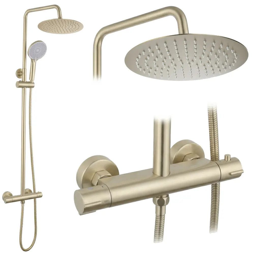 wohnwerk.idee Duschsystem Regendusche Dusche Set Duscharmatur mit Handbrause und Thermostat, ohne Wannenauslauf, höhenverstellbar