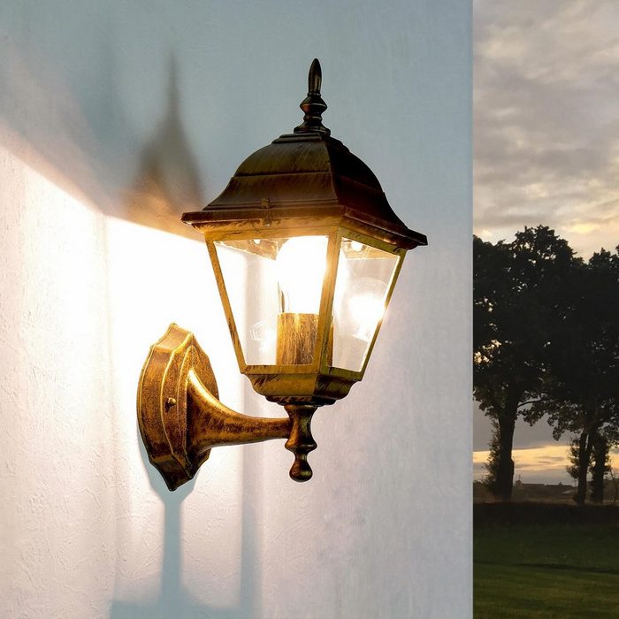 Licht-Erlebnisse Außen-Wandleuchte TIROL ohne Leuchtmittel Wandlaterne Garten Haus in Gold antik Rustikal IP44 Wandlampe außen