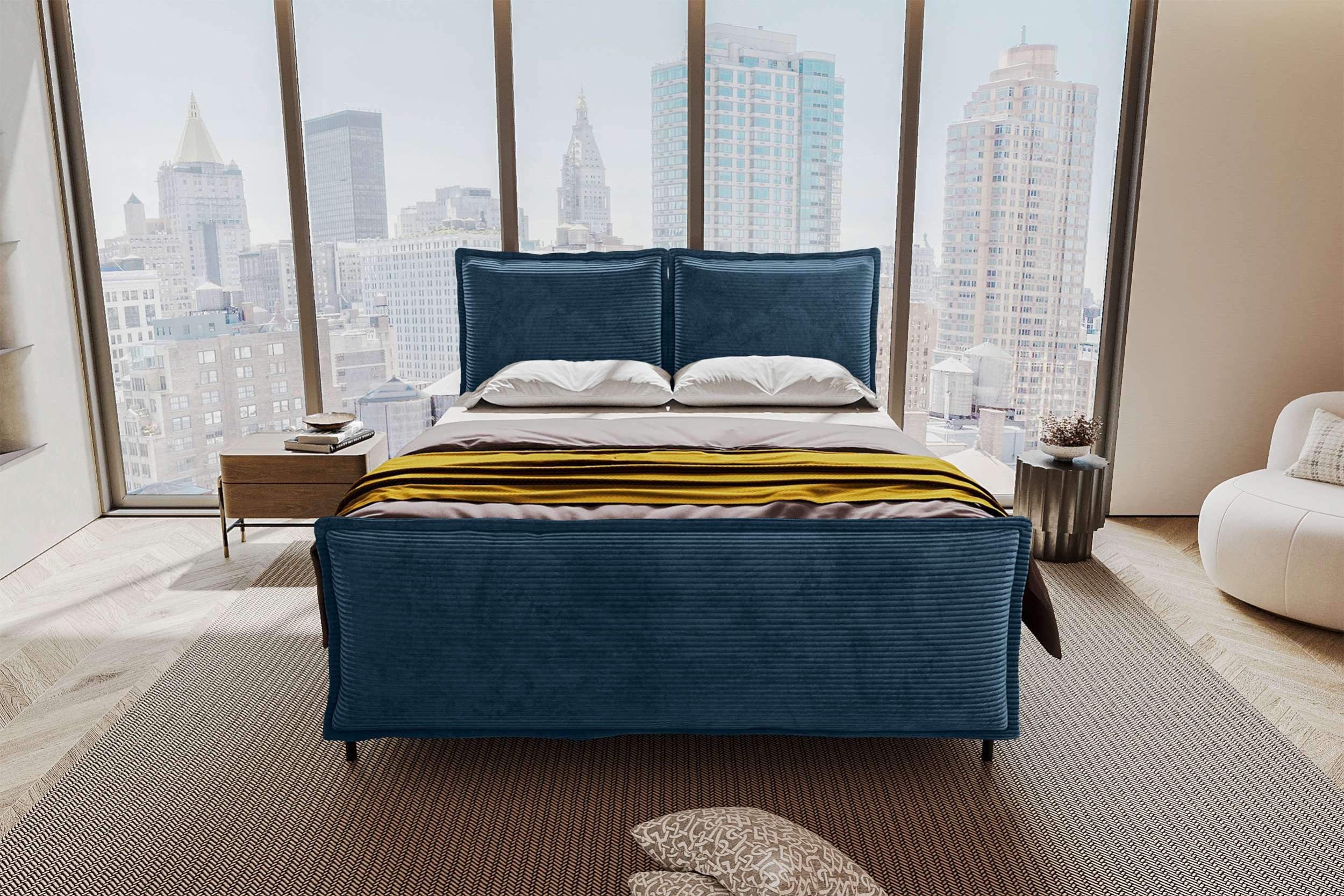 99rooms Boxspringbett Vero Plus (Schlafzimmerbett, Bett), 140/160/180/200x200 cm, in Cord POSO, mit Topper, Bettkasten