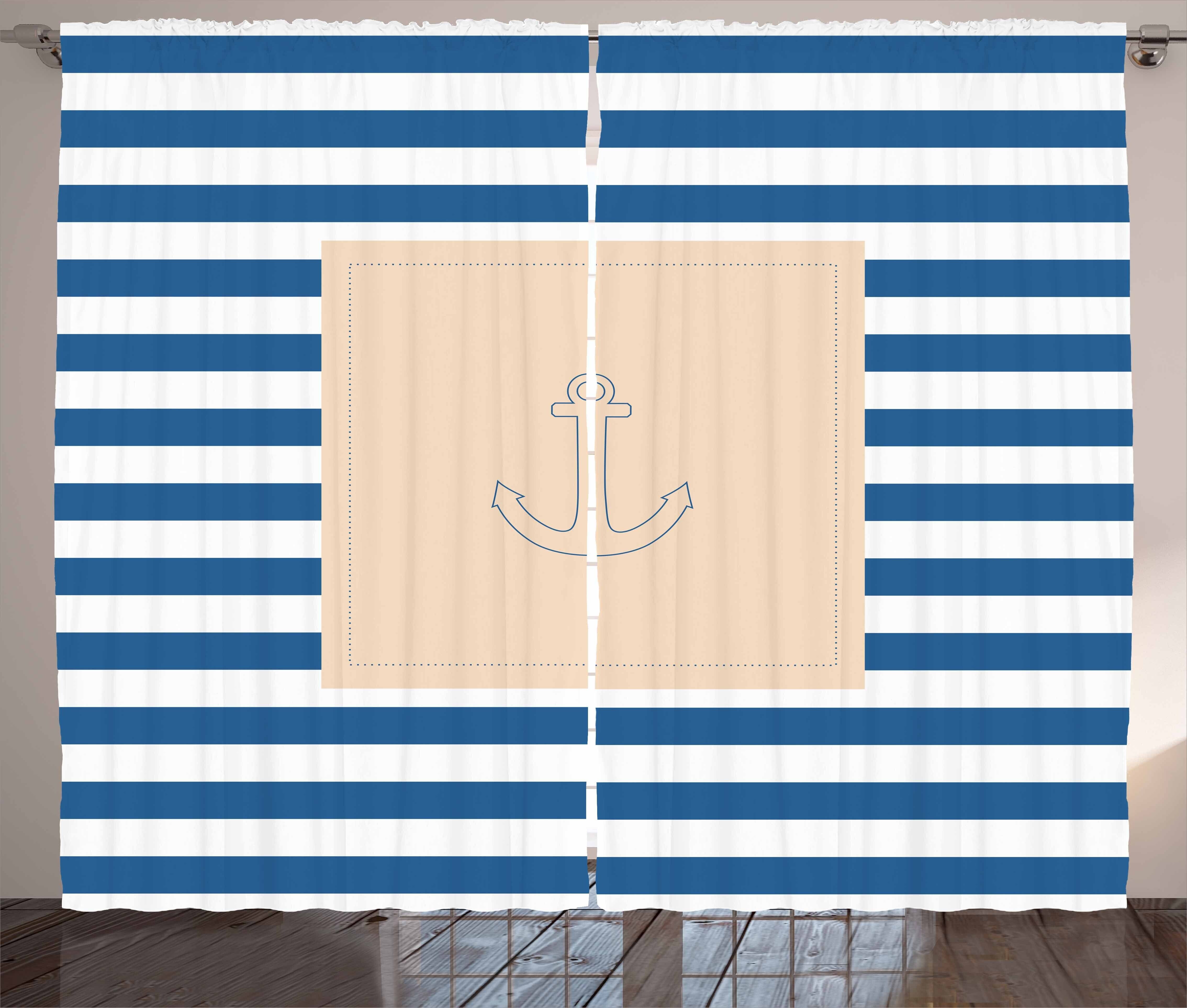 Gardine Schlafzimmer Kräuselband Vorhang mit Schlaufen und Haken, Abakuhaus, Harbor-Streifen Maritime Anchor