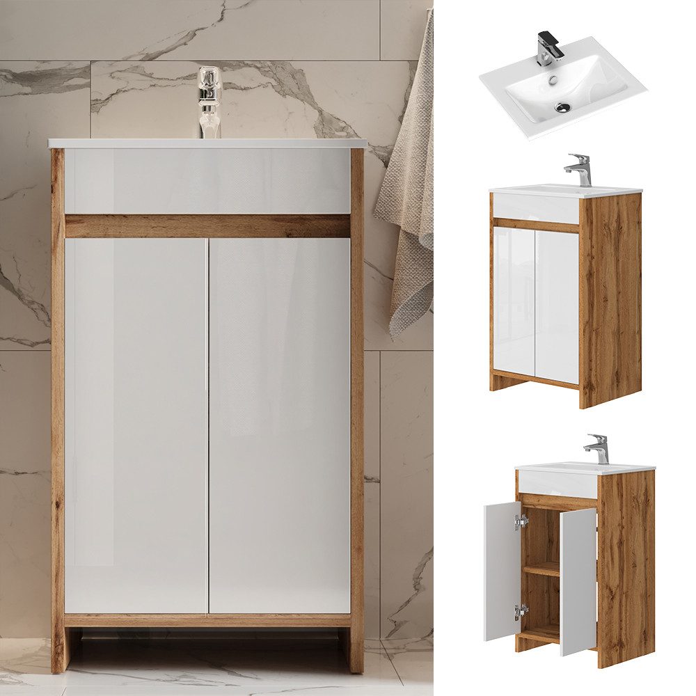 Vicco Badmöbel-Set Lemgo GK Eiche/Weiß HG günstig online kaufen