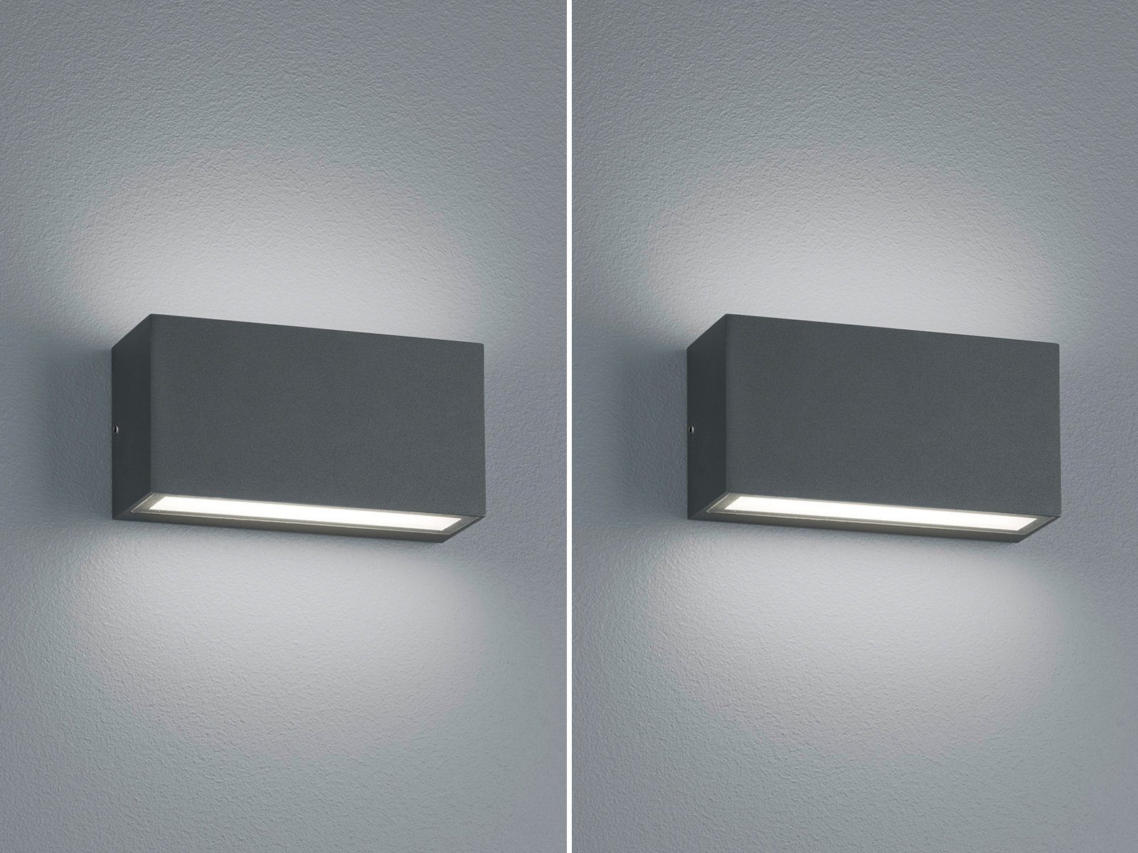 TRIO Leuchten LED Außen-Wandleuchte, LED fest integriert, Warmweiß, 2er-Set kleine Fassadenlampe up down für Hauswand, Anthrazit, B: 14cm