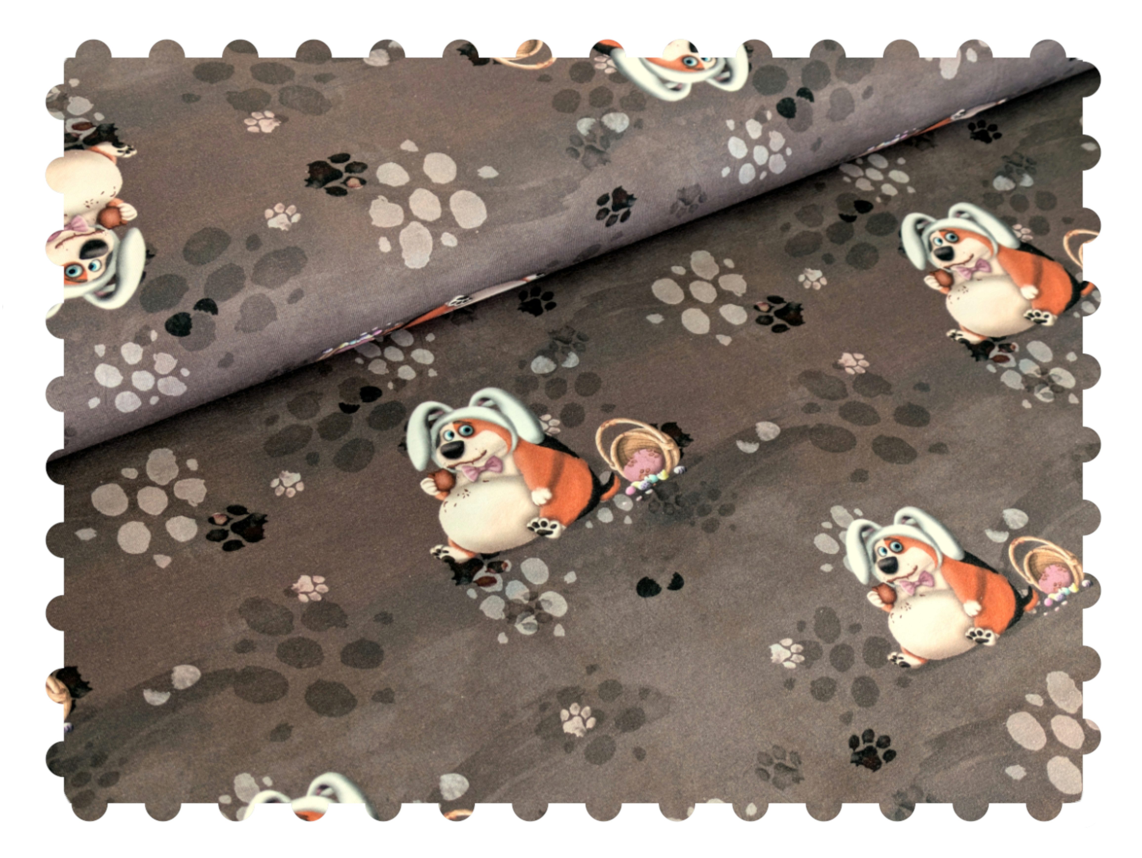 Corileo Stoff Eigenproduktion Baumwolljersey Dickerchen Nascht Ostern Braun/Grau