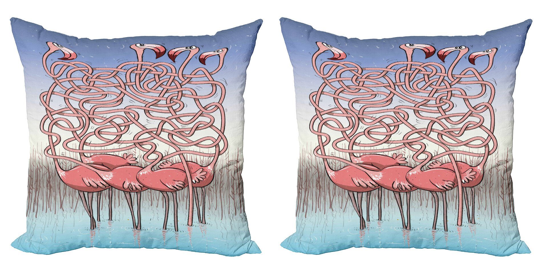 Kissenbezüge Modern Accent Doppelseitiger Digitaldruck, Abakuhaus (2 Stück), Karikatur Flamingos Labyrinth-Spiel Joy
