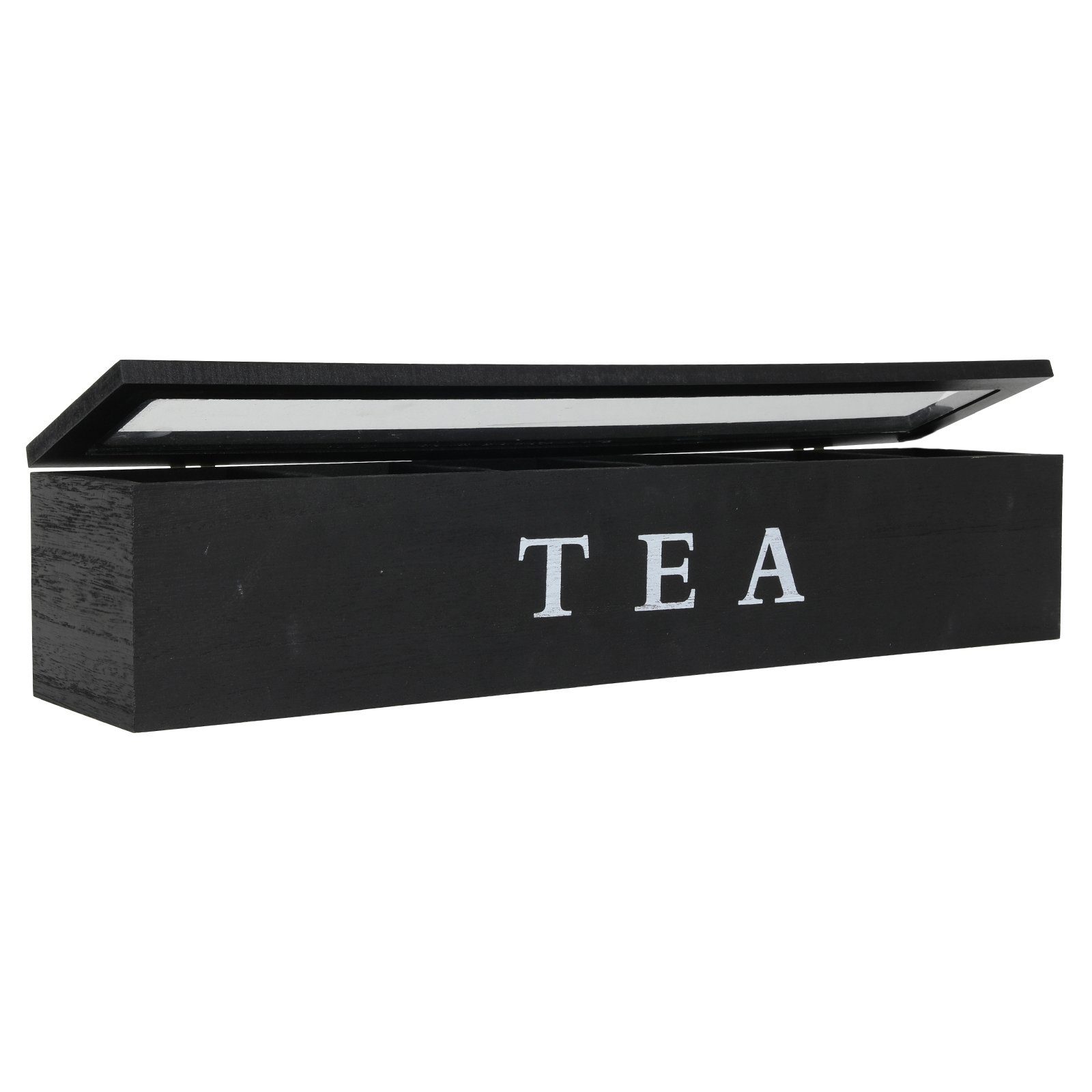 Neuetischkultur Vorratsdose Teebox mit 6 Kammern Holz schwarz, Holz, (Stück, 1-tlg), Teebeutelkiste mit Sichtfenster Teedose