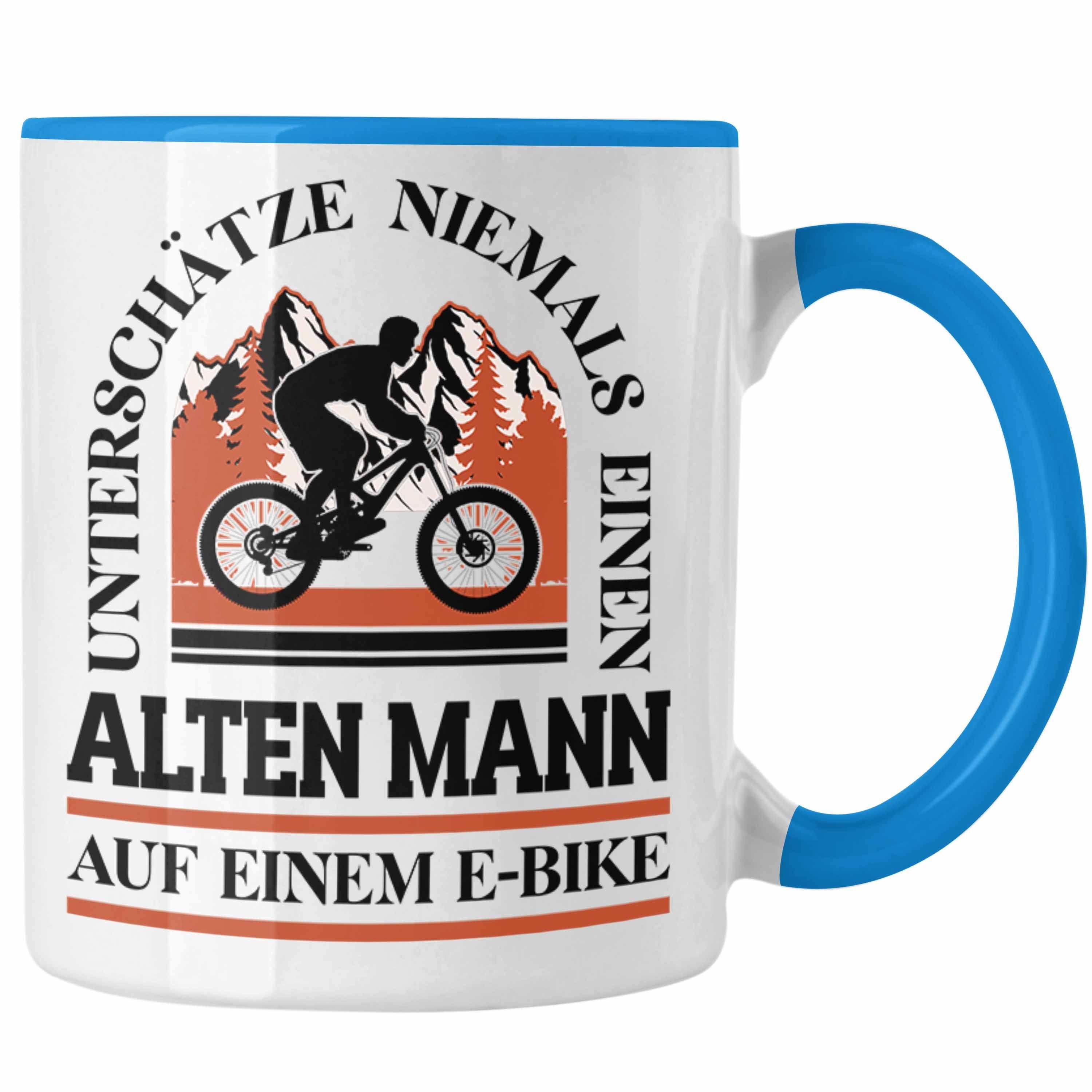 Tasse Tasse - Trendation Geschenke Elektrofahrrad Spruch mit Trendation Rentner Ebike E-Bike Blau Geschenk Lustige Kaffeetasse