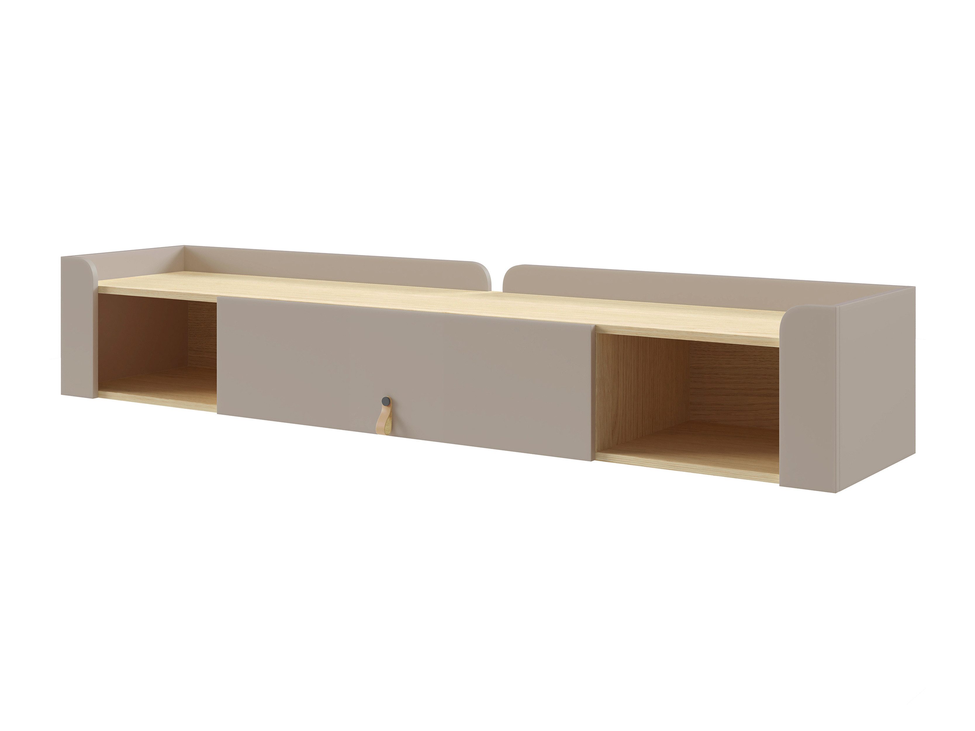 Beautysofa Wandregal SORELLA mit Klapptür, 180 cm, modernes Hängeregal mit 2 offenen Fächern, Porcini oder Macadamia mit Eiche Mavelie