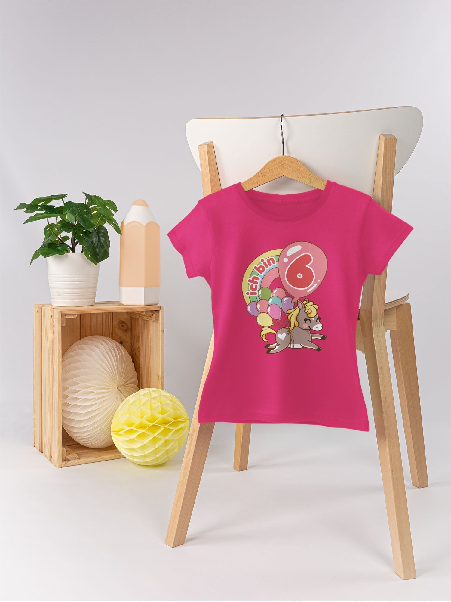 - Geburtstag Pferd T-Shirt 6. sechs mit bin Luftballons Shirtracer Ich 1 Fuchsia