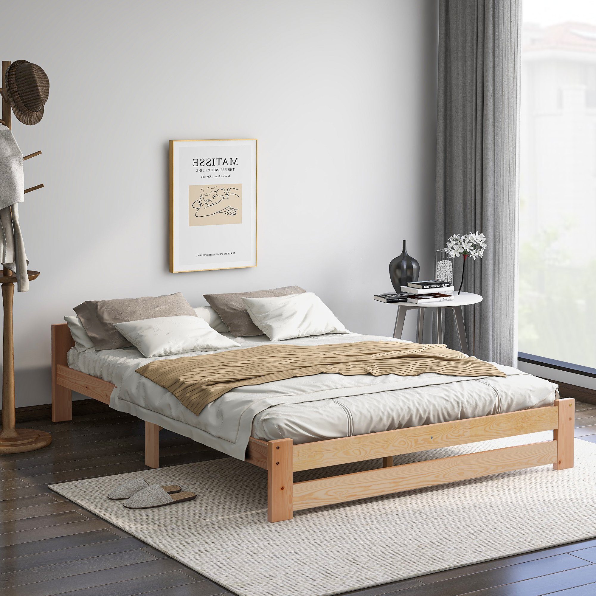 Flieks Futonbett, Doppelbett Massivholzbett mit Kopfteil und Lattenrost