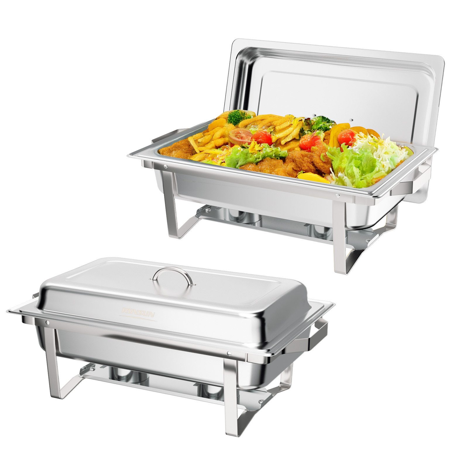 VINGLI Stövchen Speisenwärmer 9L Warmhaltebehälter Speisebehälter, Chafing Dish, (2-tlg), aus Edelstahl, mit Rollrand & Scharnierverschluss & faltbaren Gestell